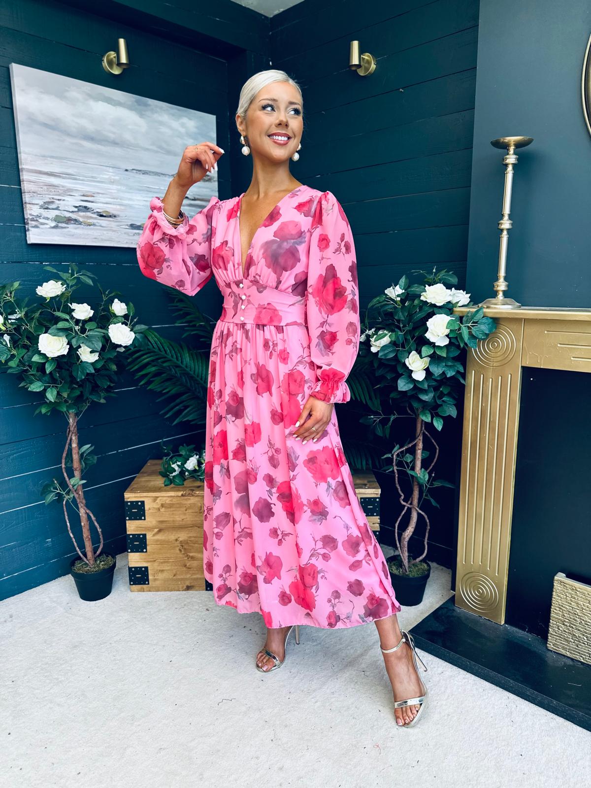 Bailey Banded Midi Dress Floral Pink
