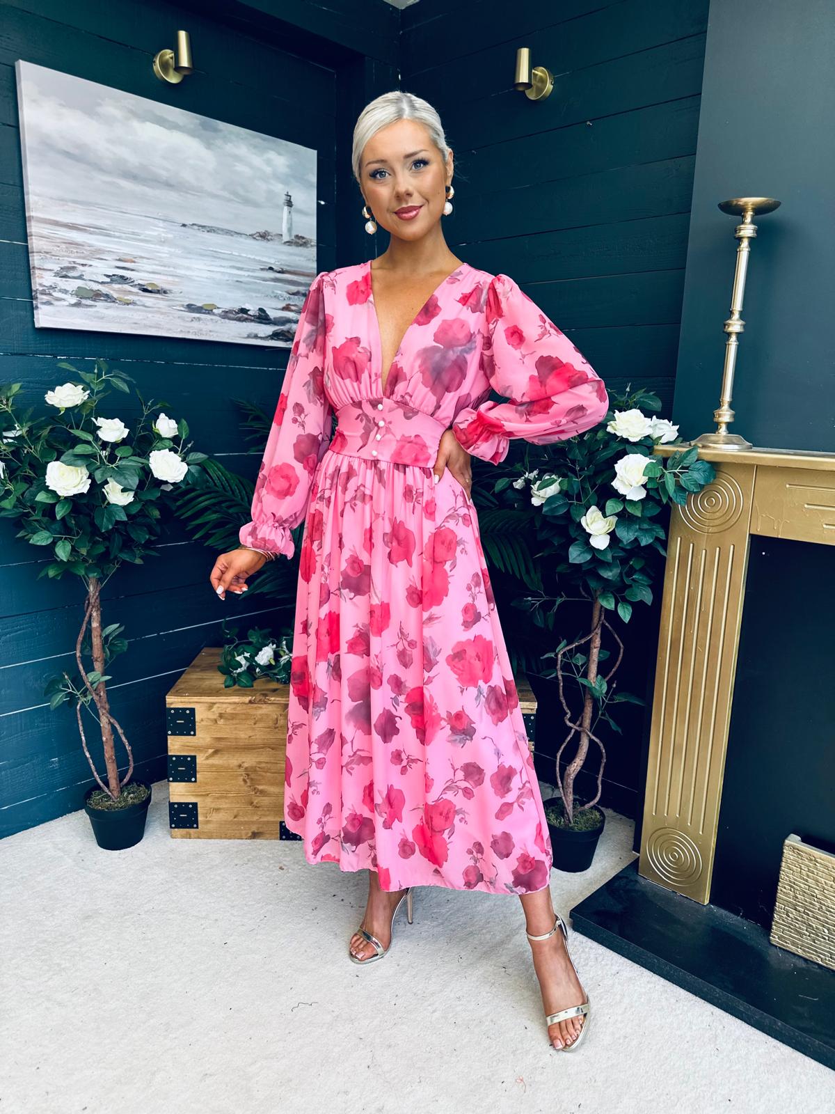 Bailey Banded Midi Dress Floral Pink
