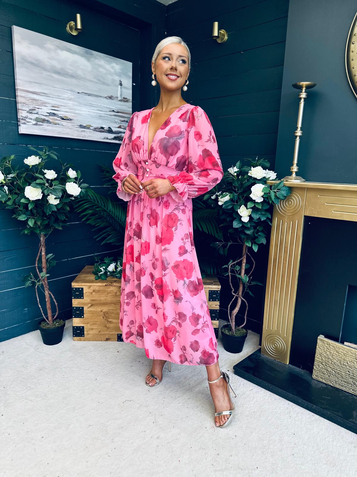 Bailey Banded Midi Dress Floral Pink