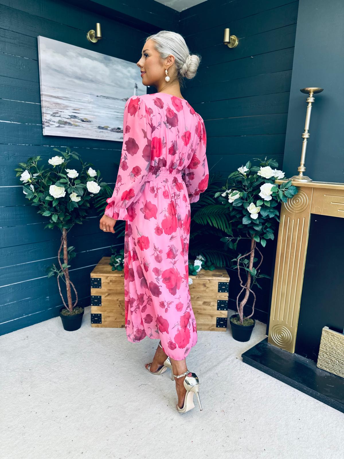 Bailey Banded Midi Dress Floral Pink