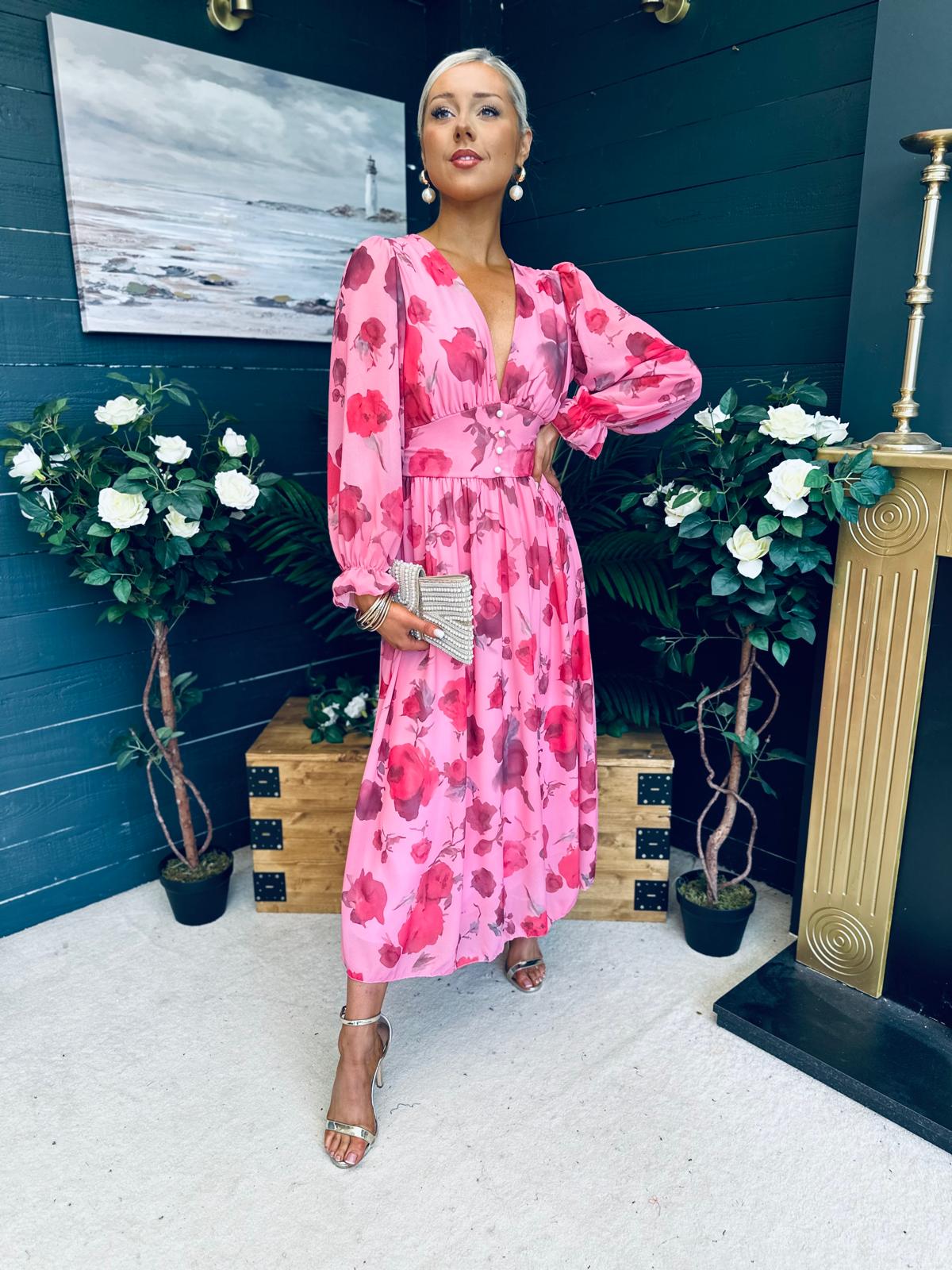 Bailey Banded Midi Dress Floral Pink
