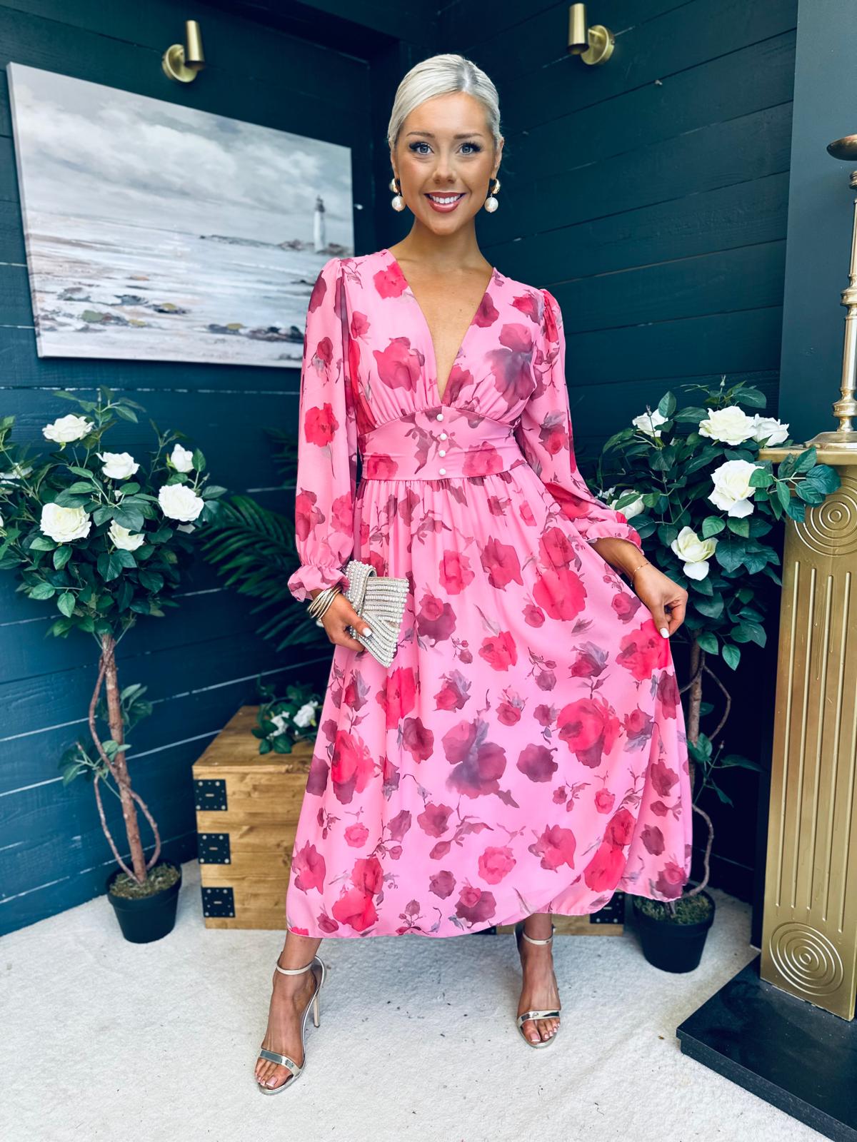 Bailey Banded Midi Dress Floral Pink
