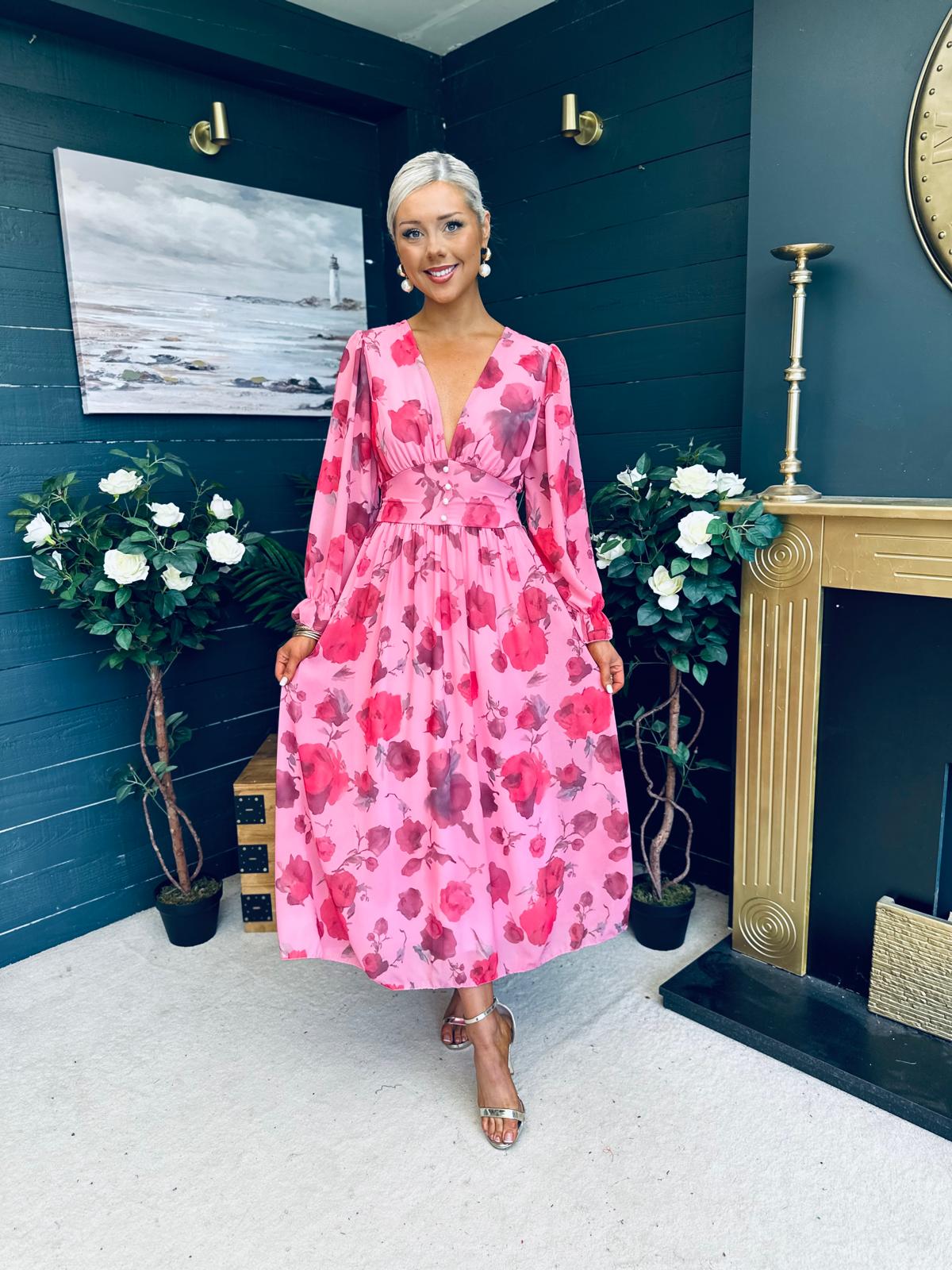 Bailey Banded Midi Dress Floral Pink