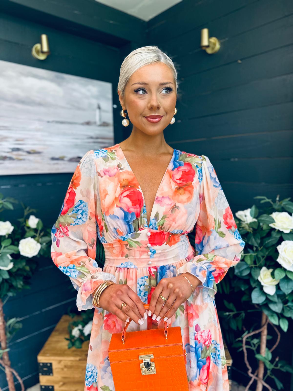Bailey Banded Midi Dress Floral Peach
