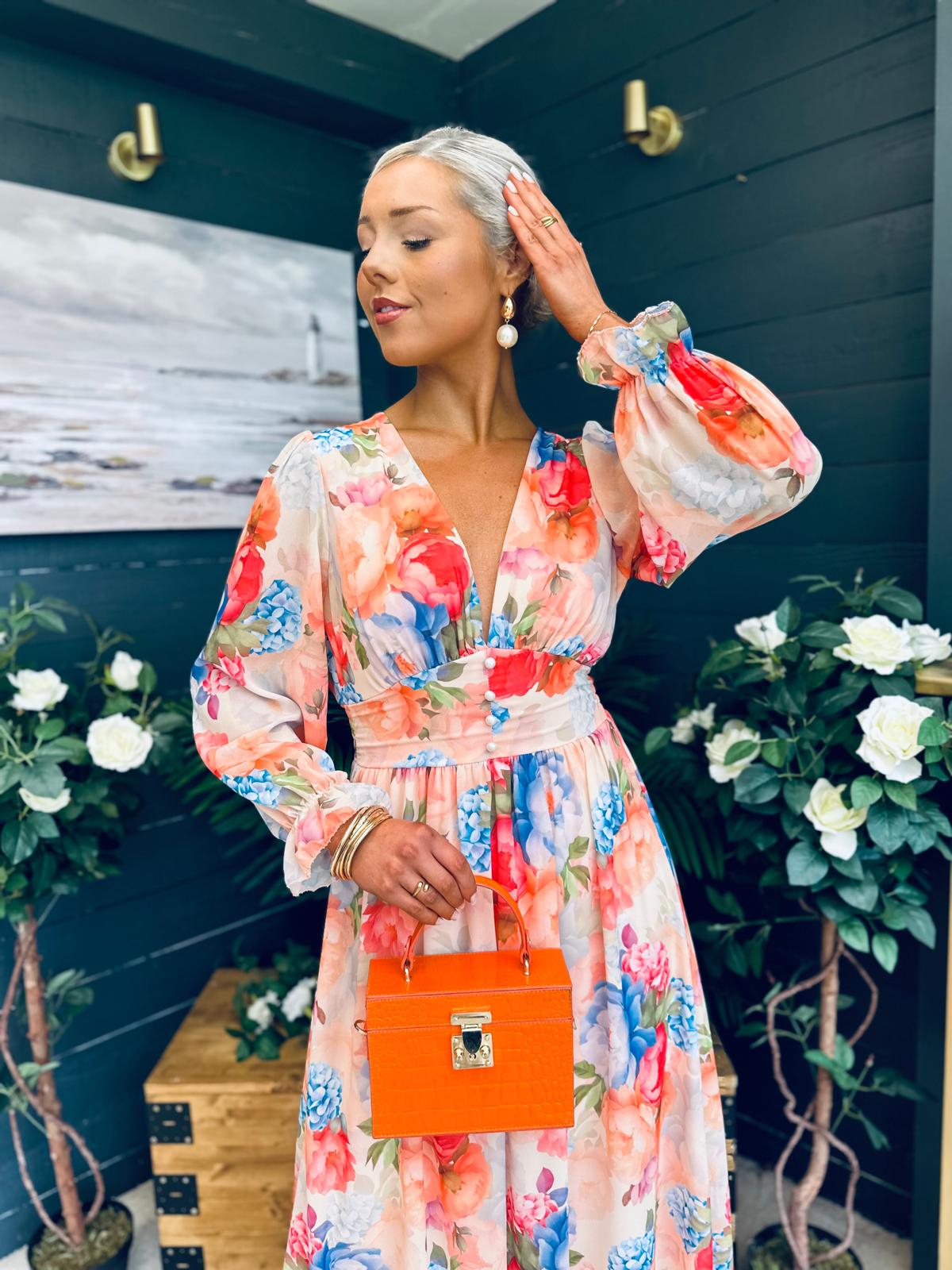 Bailey Banded Midi Dress Floral Peach