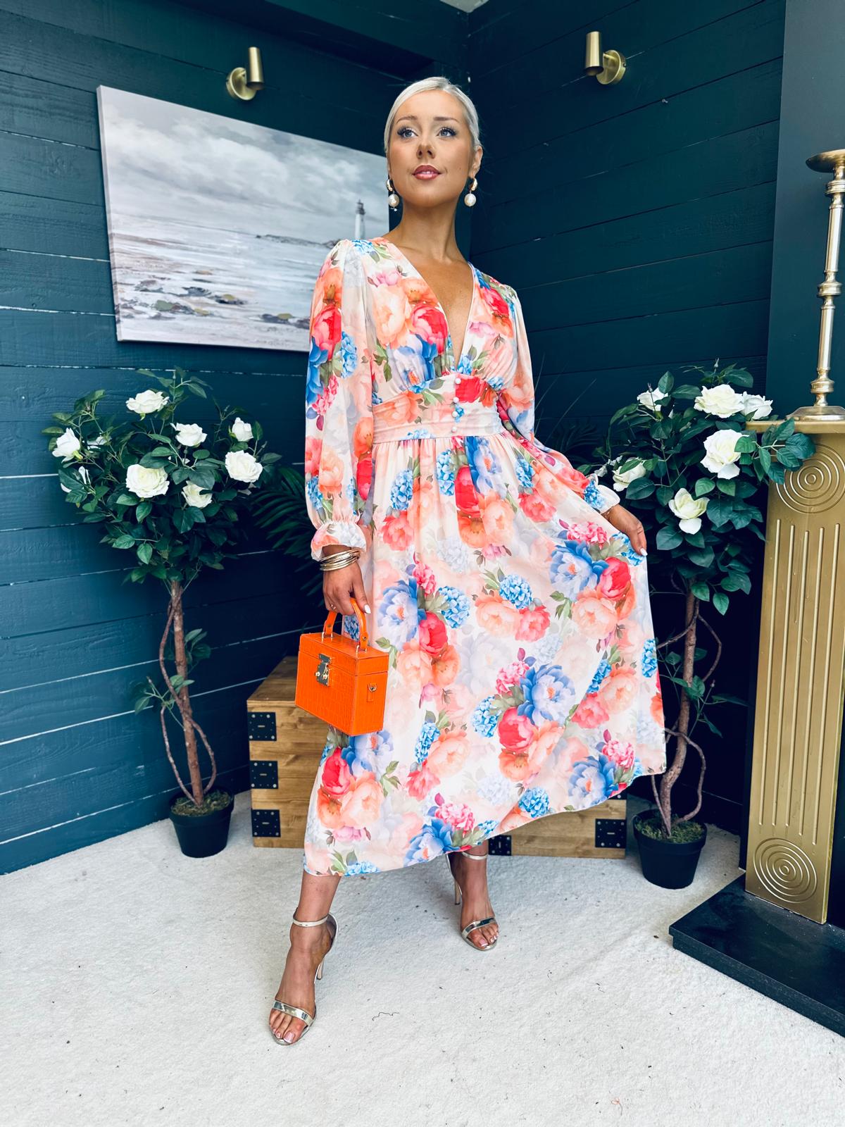 Bailey Banded Midi Dress Floral Peach