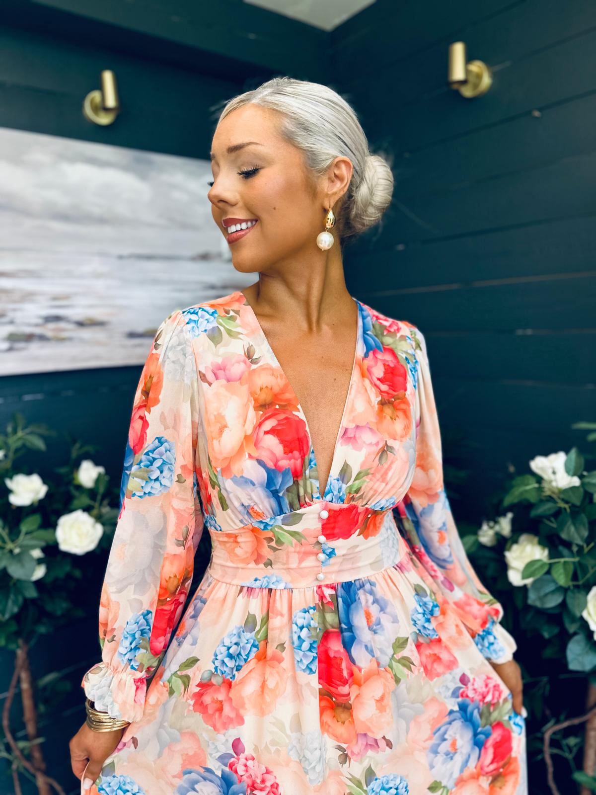 Bailey Banded Midi Dress Floral Peach
