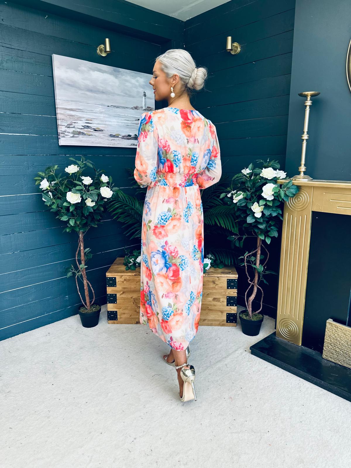 Bailey Banded Midi Dress Floral Peach