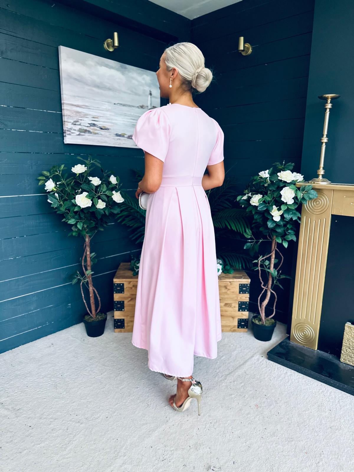 Penelope Pearl Detail Occasion Dress Pwr Pink