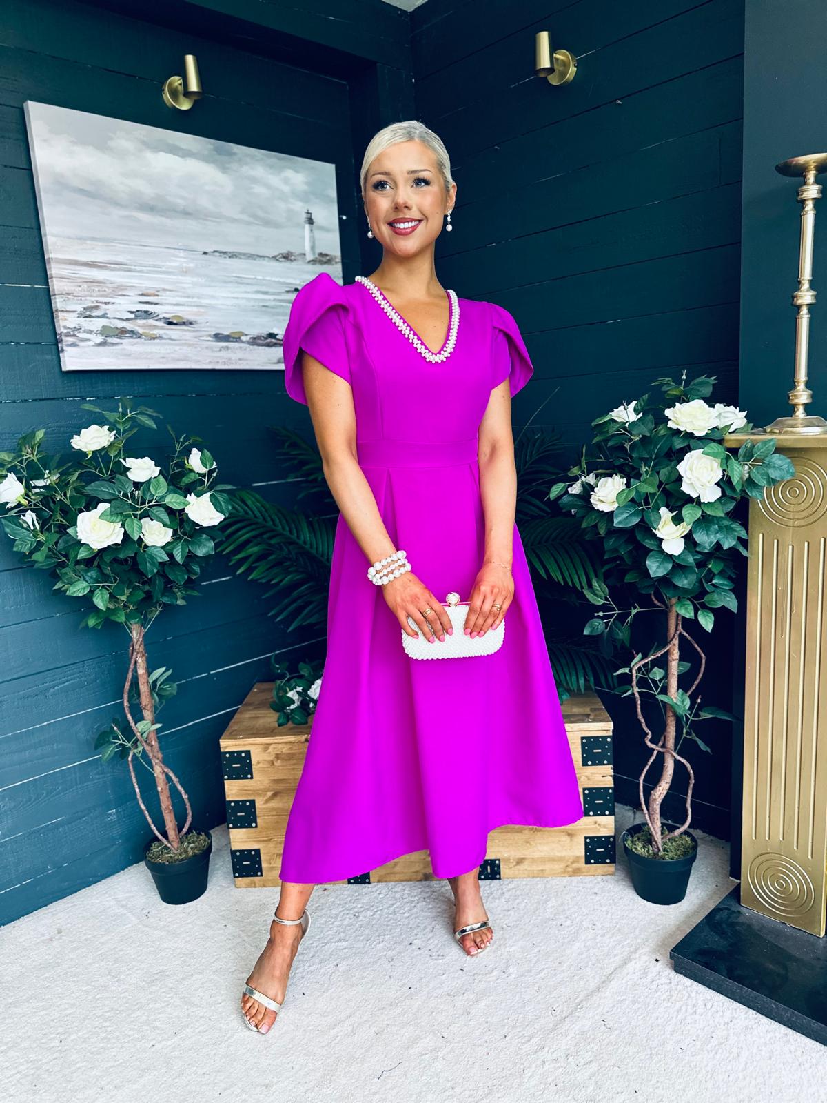 Penelope Pearl Detail Occasion Dress Orchid