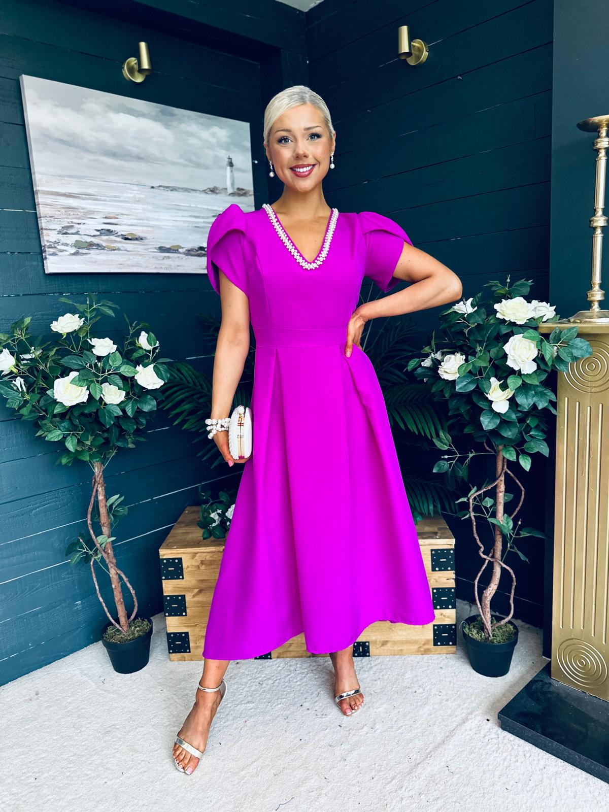 Penelope Pearl Detail Occasion Dress Orchid