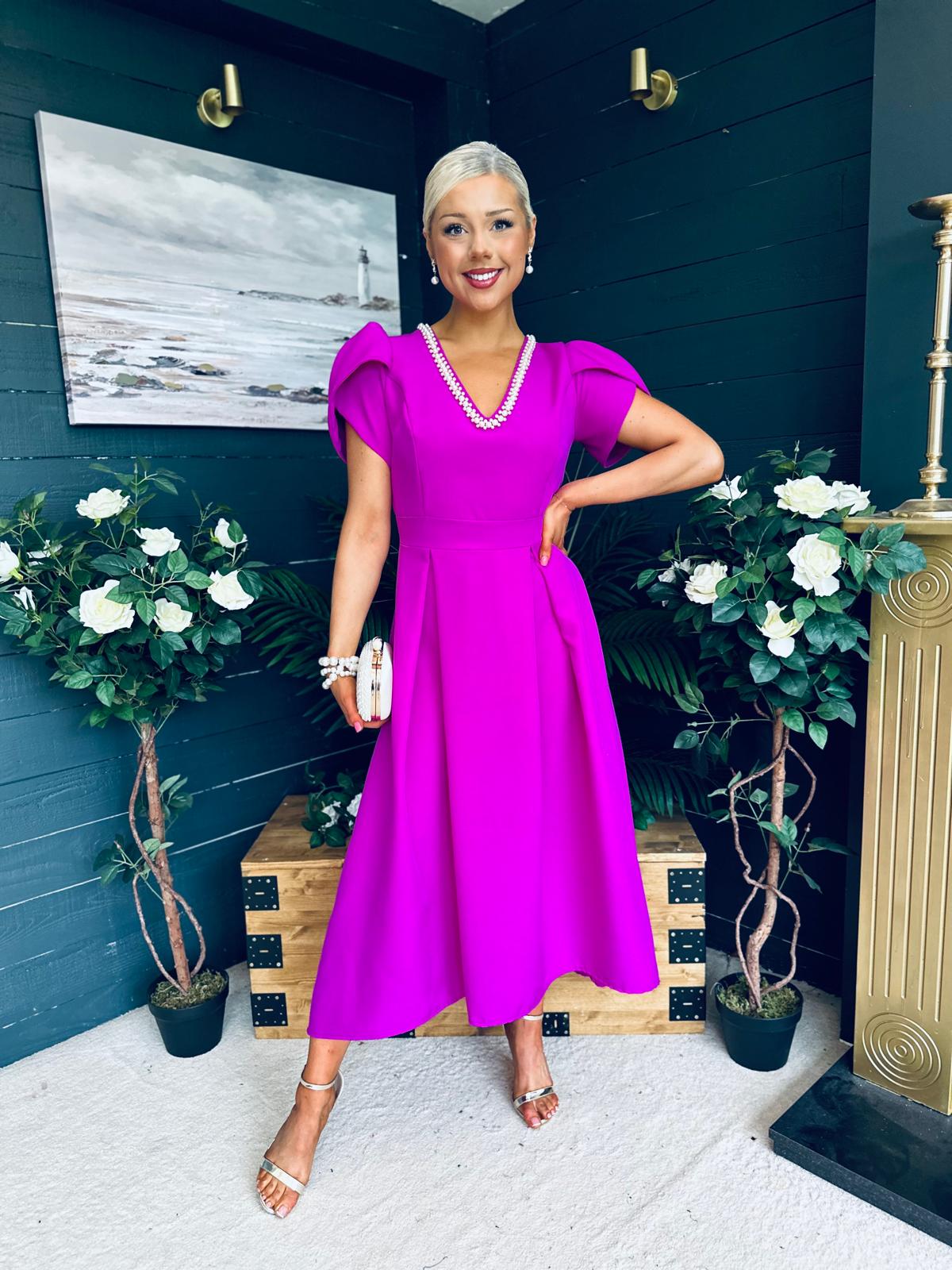Penelope Pearl Detail Occasion Dress Orchid