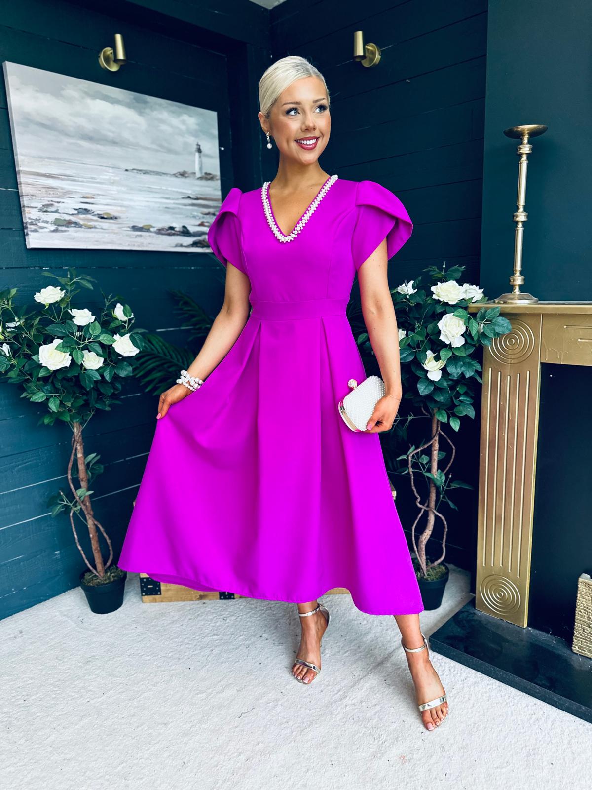 Penelope Pearl Detail Occasion Dress Orchid
