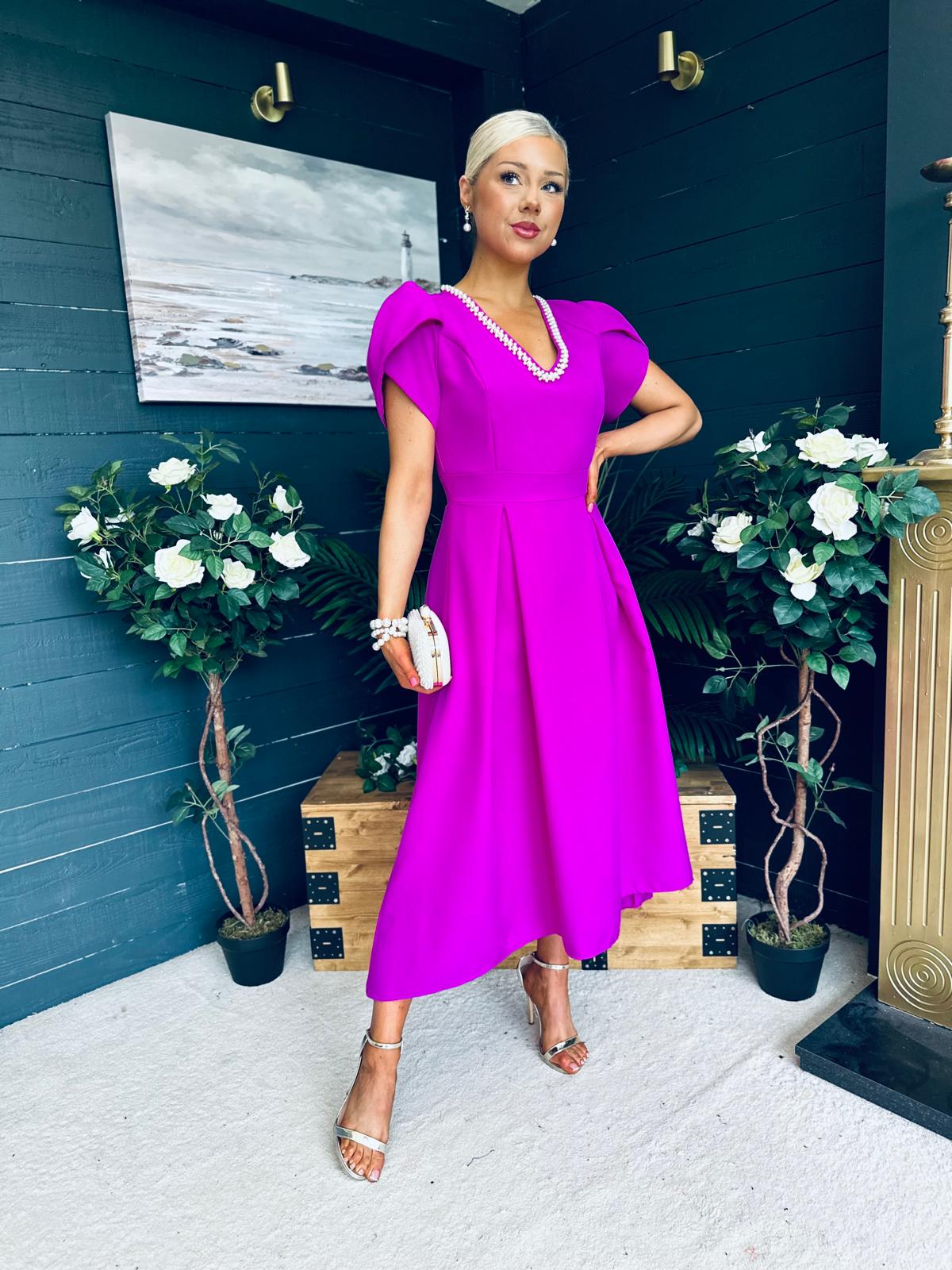 Penelope Pearl Detail Occasion Dress Orchid