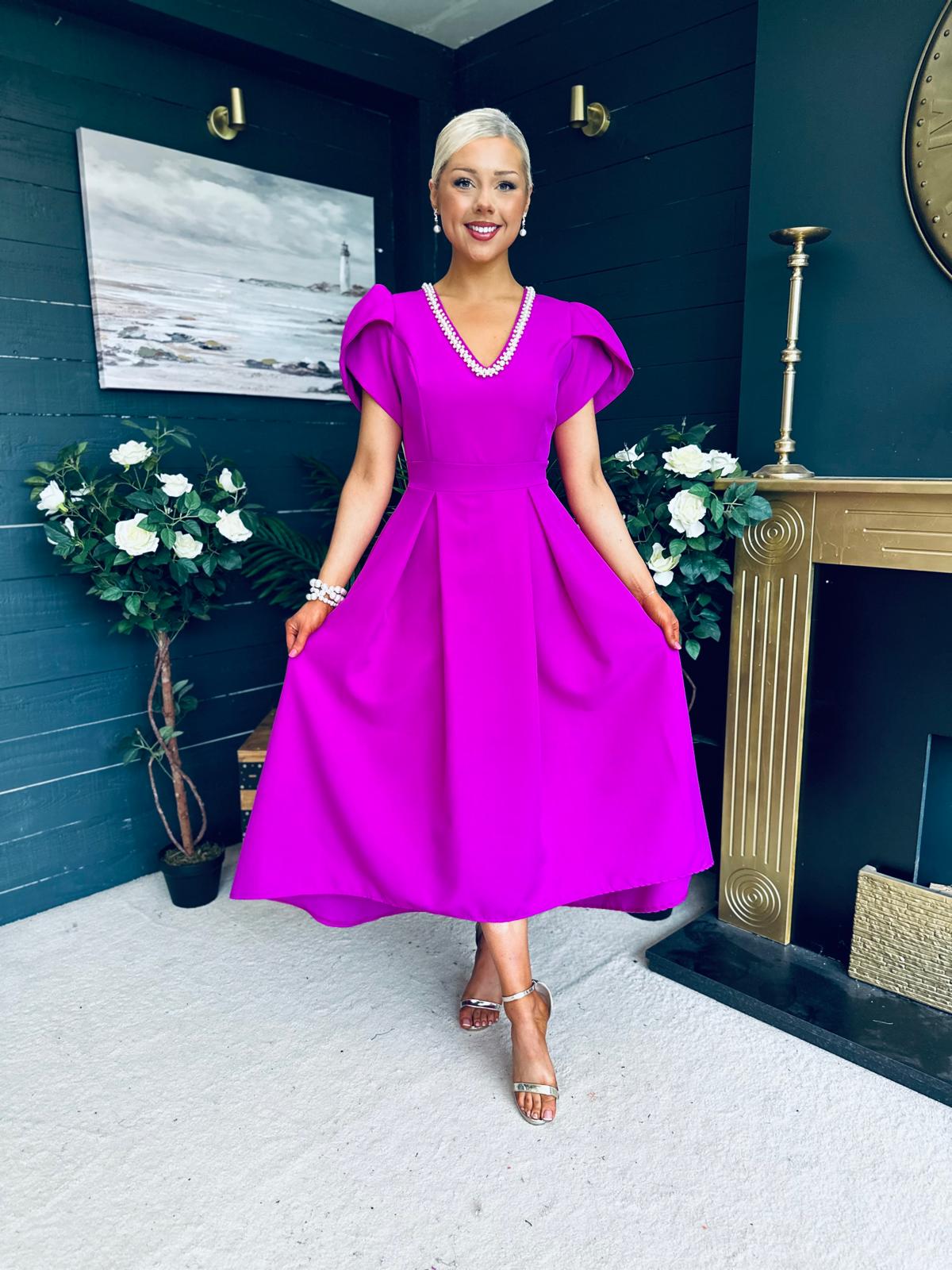 Penelope Pearl Detail Occasion Dress Orchid