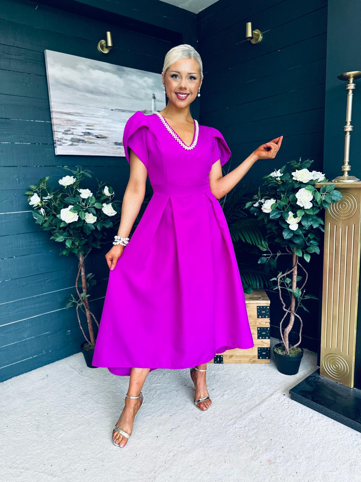 Penelope Pearl Detail Occasion Dress Orchid