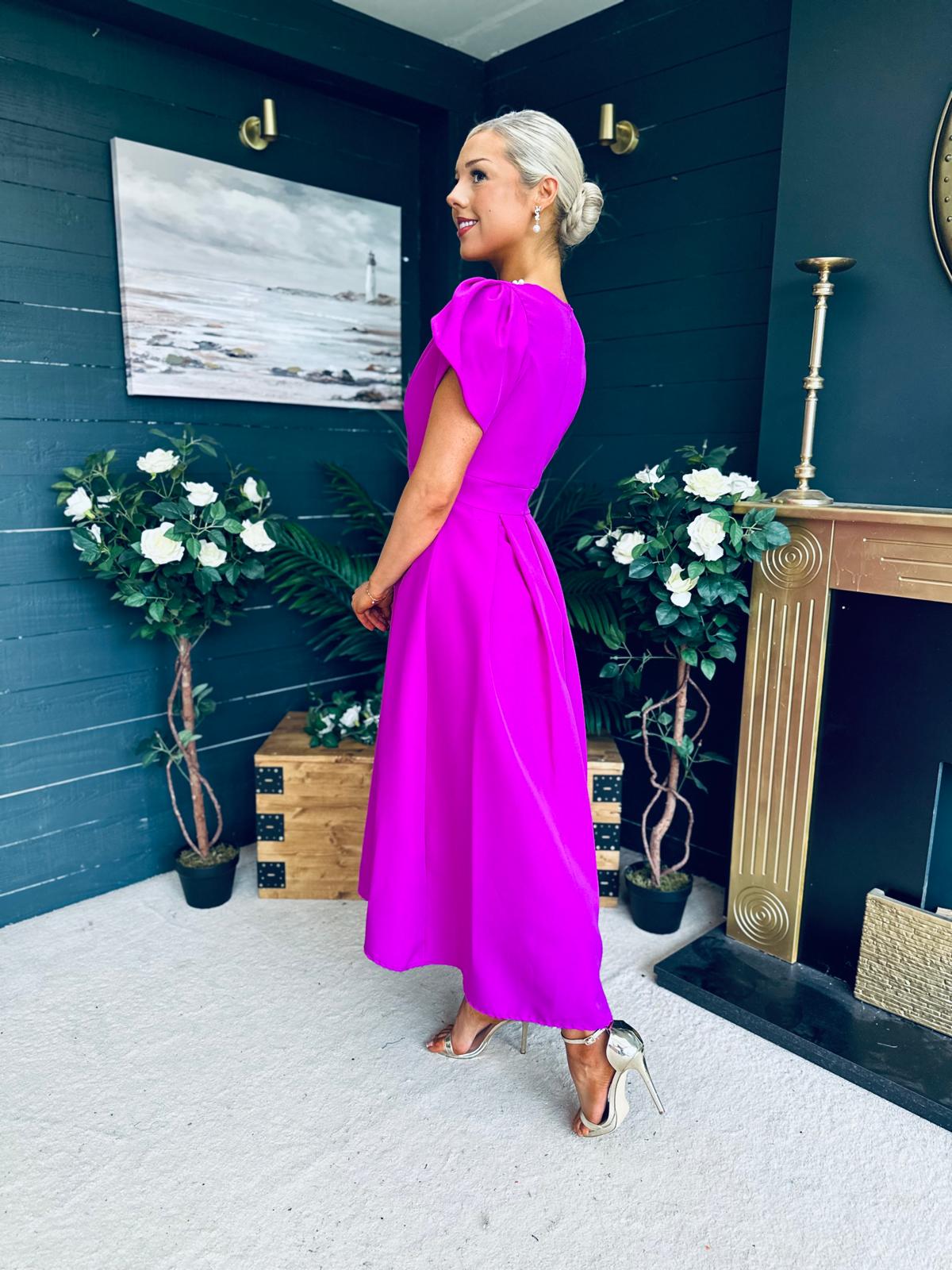 Penelope Pearl Detail Occasion Dress Orchid
