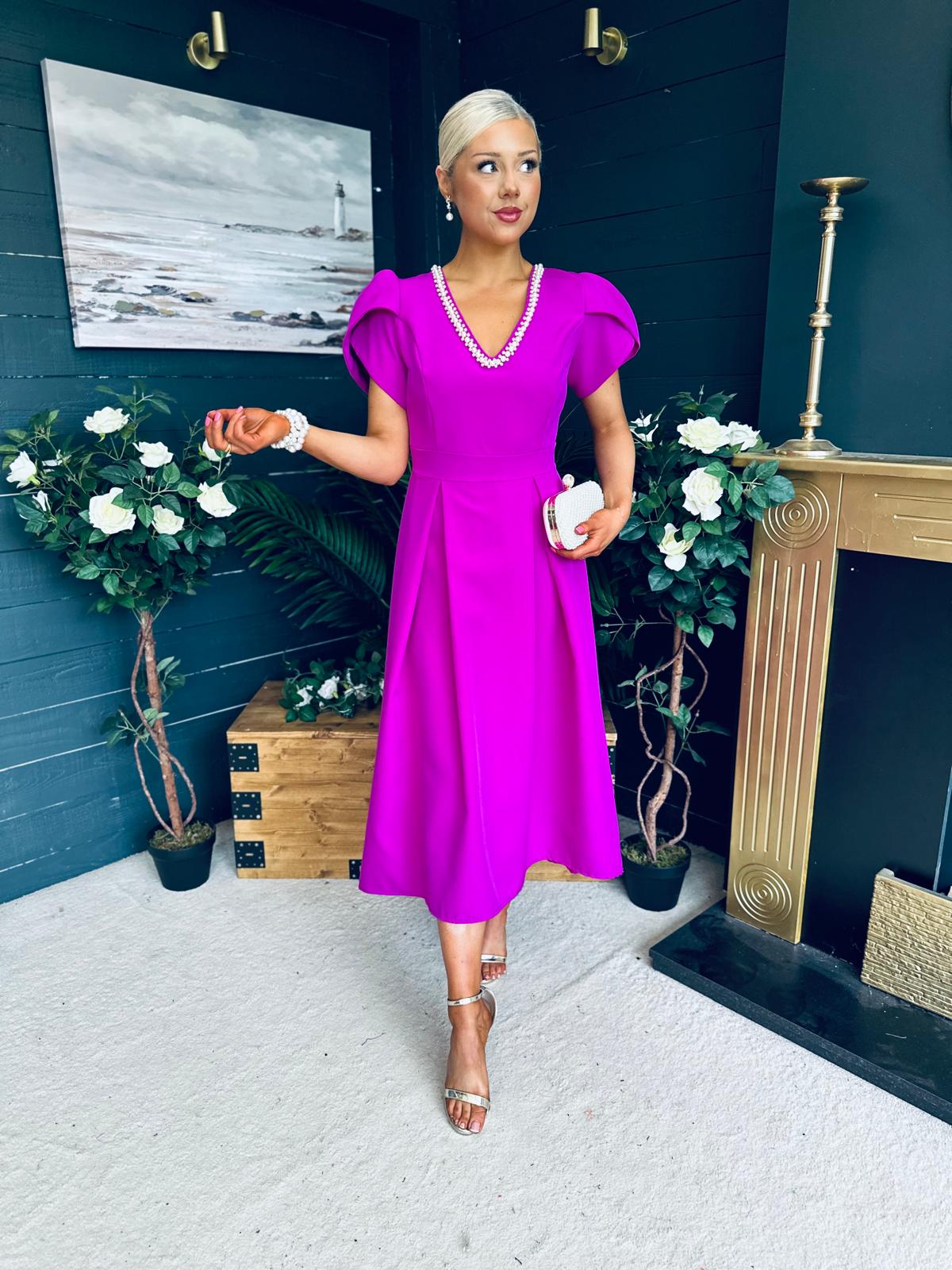 Penelope Pearl Detail Occasion Dress Orchid