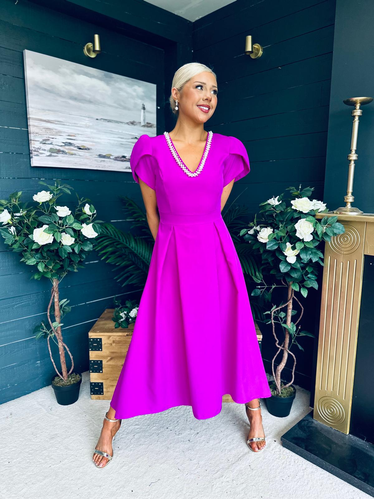 Penelope Pearl Detail Occasion Dress Orchid