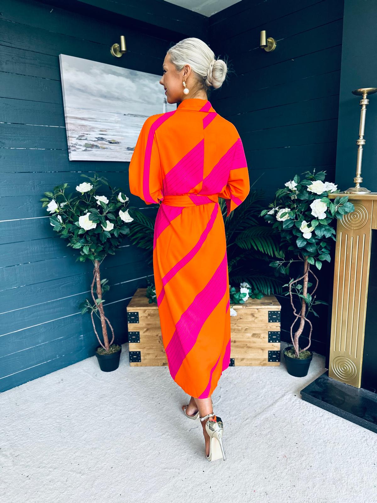 Adrian Belted Shirt Dress Orange & Pink