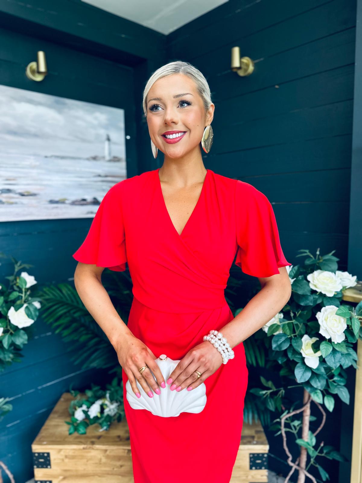 Natasha Angel Sleeve Midi Dress Red