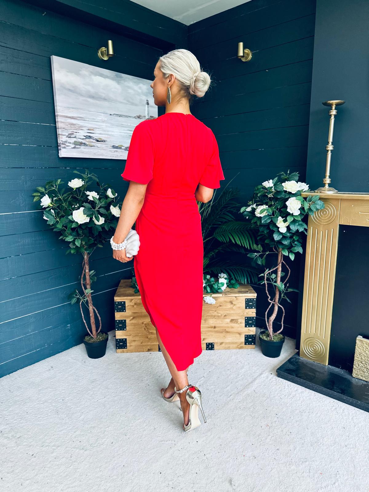 Natasha Angel Sleeve Midi Dress Red