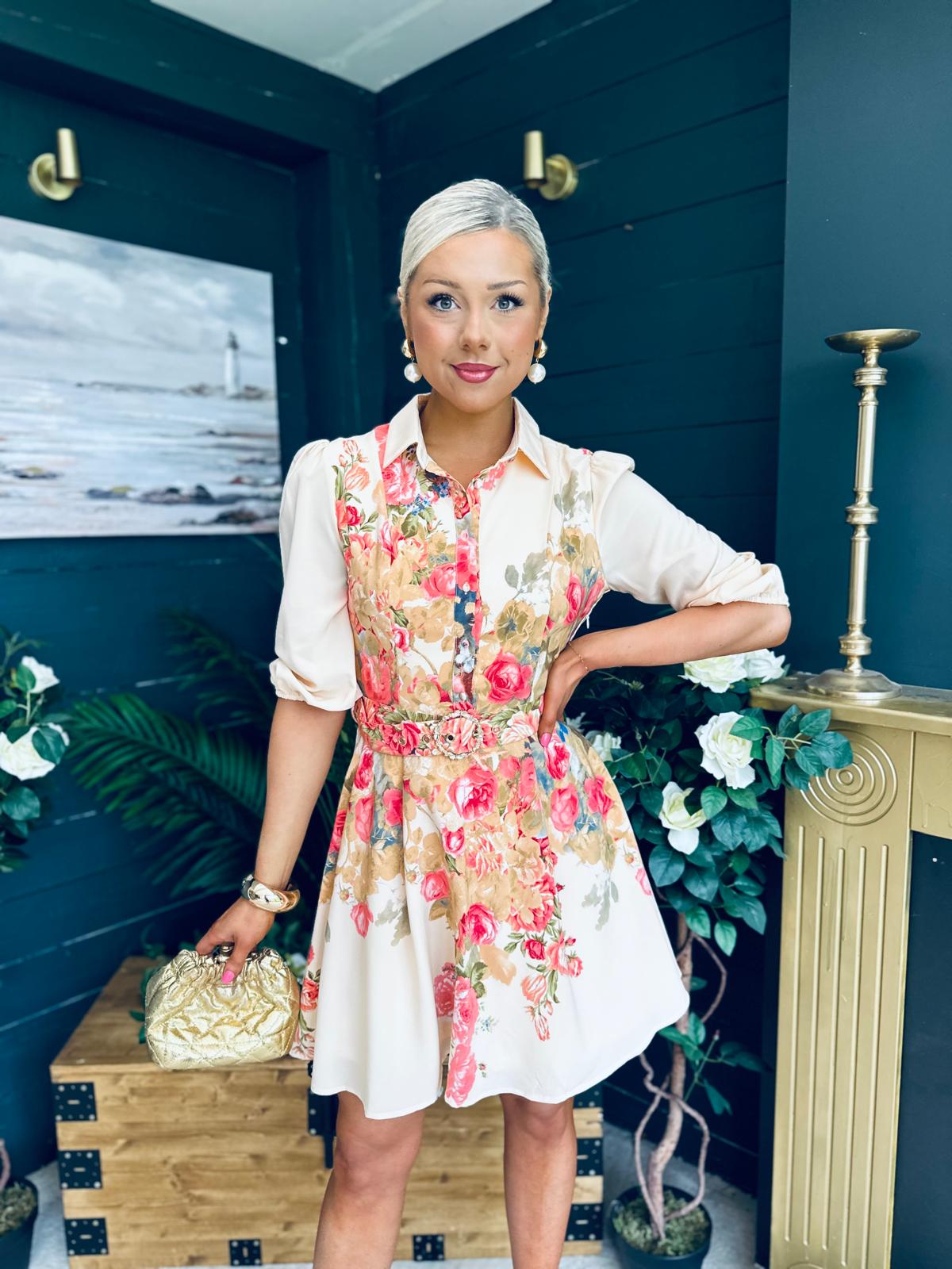 Holland Boarder Print Collar Mini Dress Cream