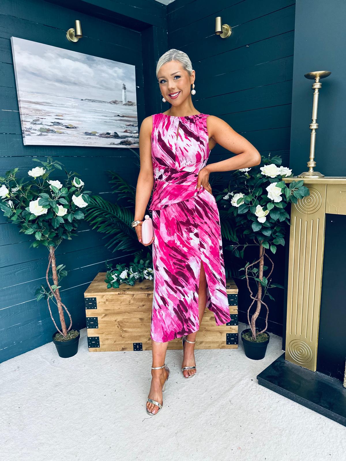 Bay Boat Neck Keyhole Detail Midi Dress Burnout Pink