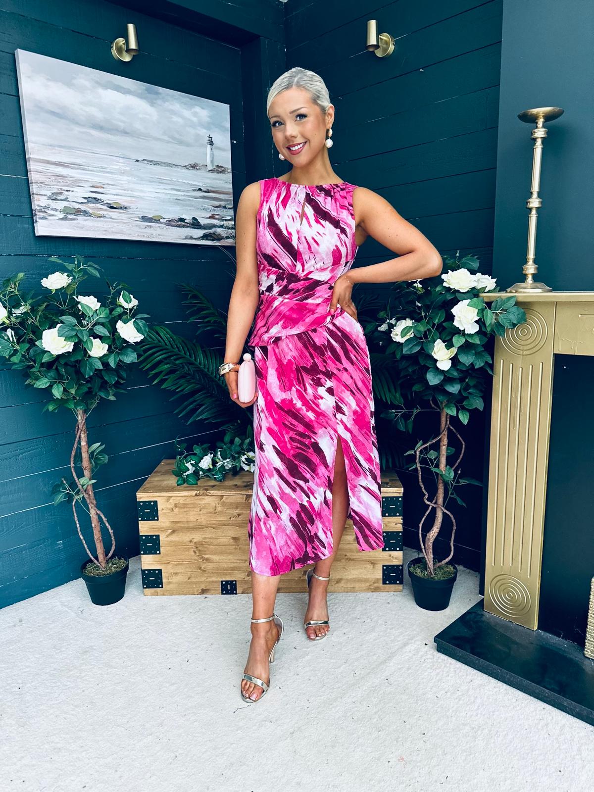 Bay Boat Neck Keyhole Detail Midi Dress Burnout Pink