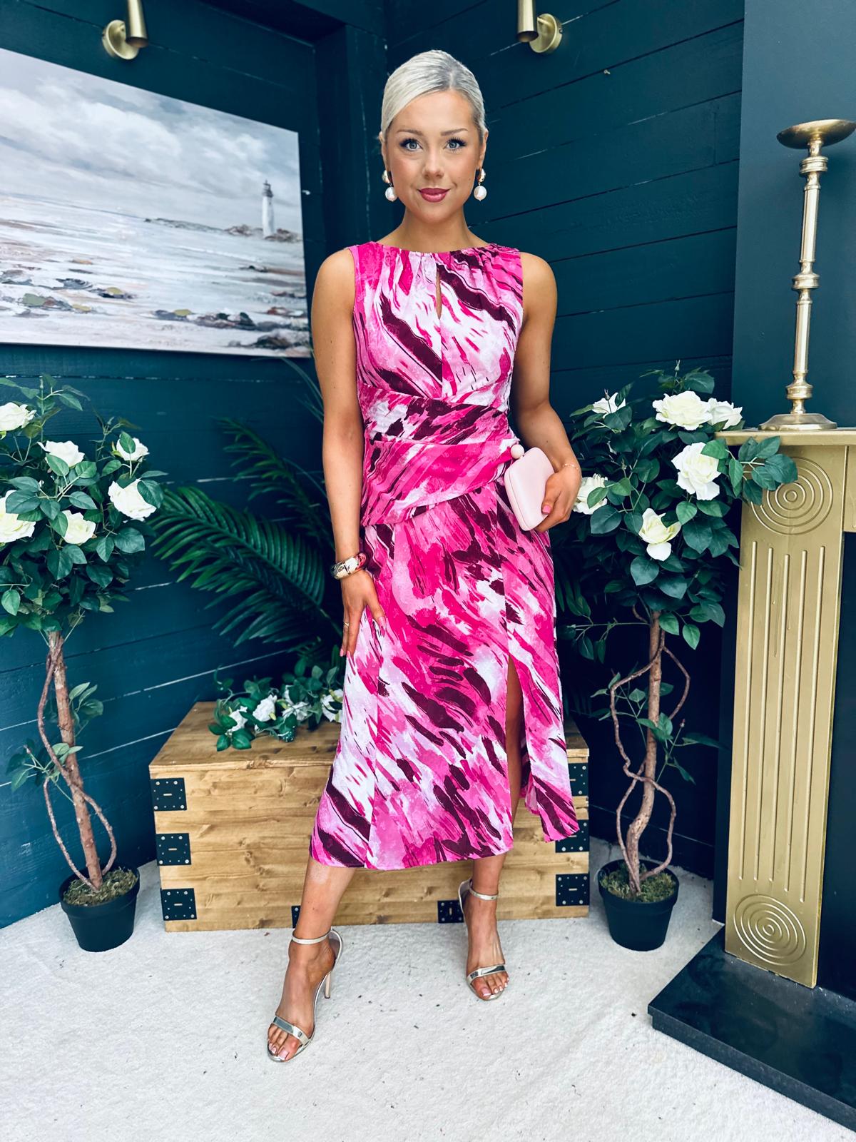 Bay Boat Neck Keyhole Detail Midi Dress Burnout Pink