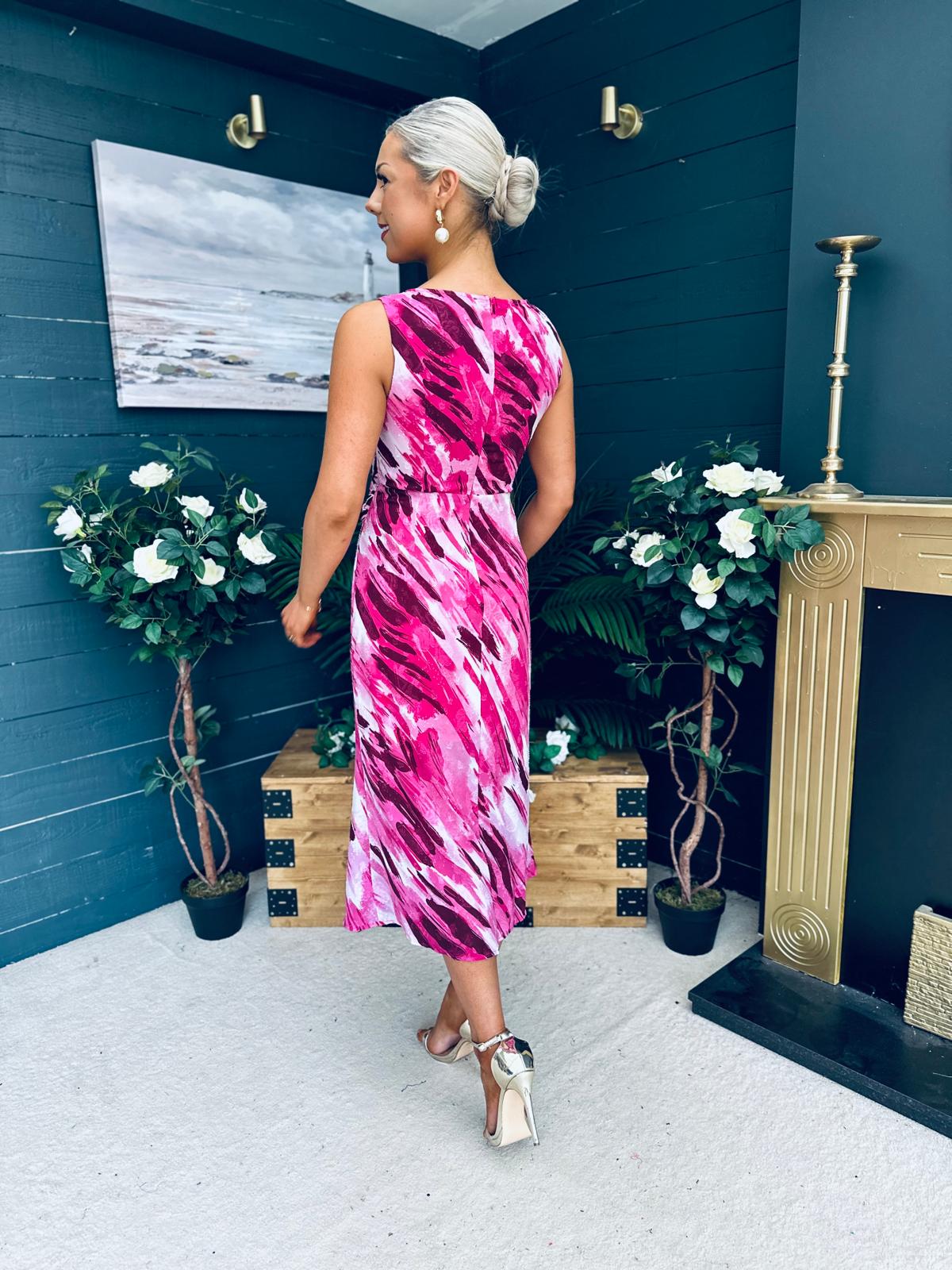 Bay Boat Neck Keyhole Detail Midi Dress Burnout Pink
