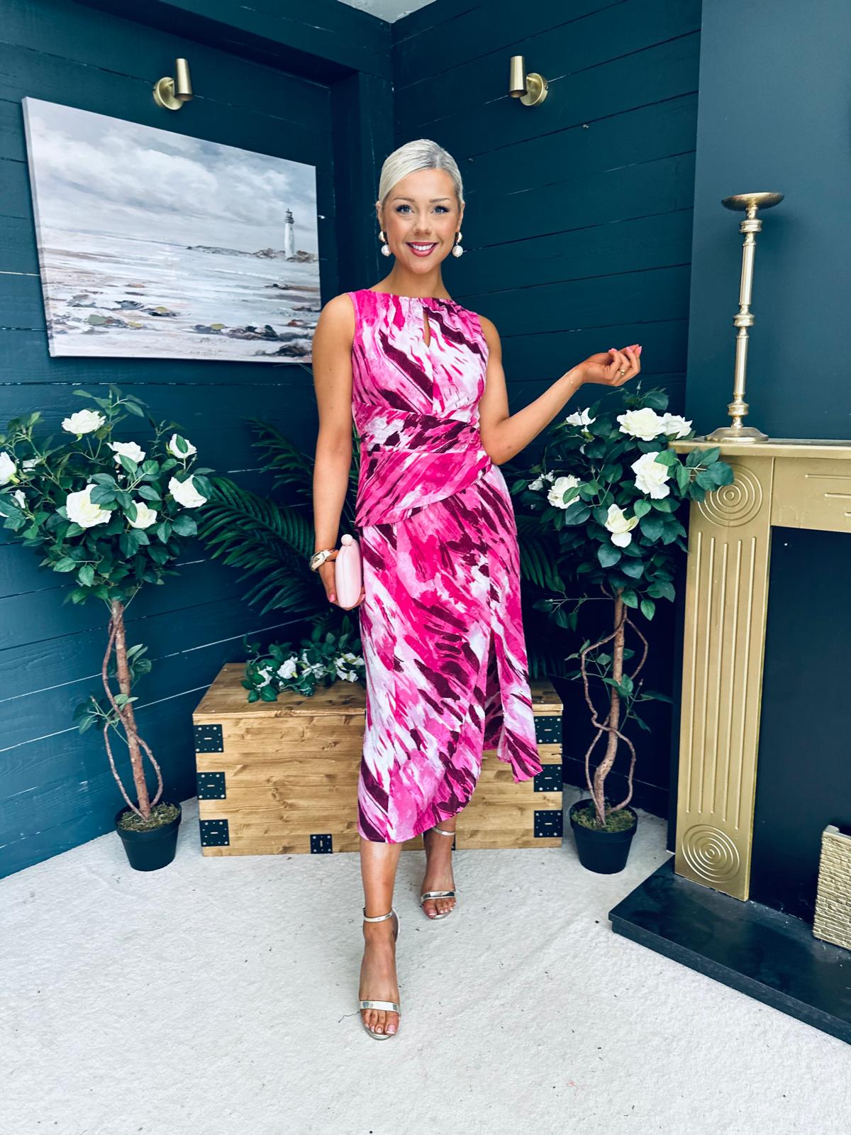 Bay Boat Neck Keyhole Detail Midi Dress Burnout Pink