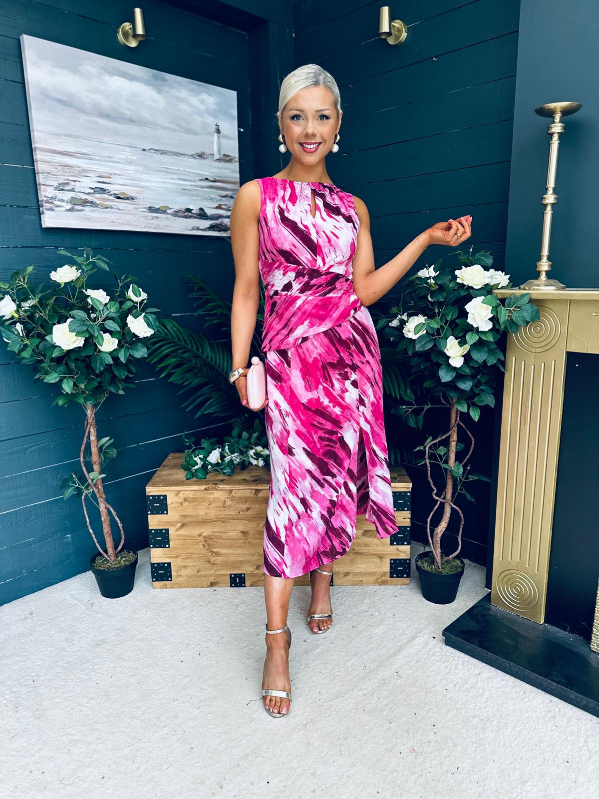 Bay Boat Neck Keyhole Detail Midi Dress Burnout Pink