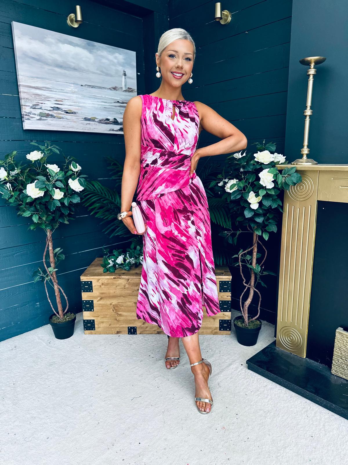 Bay Boat Neck Keyhole Detail Midi Dress Burnout Pink