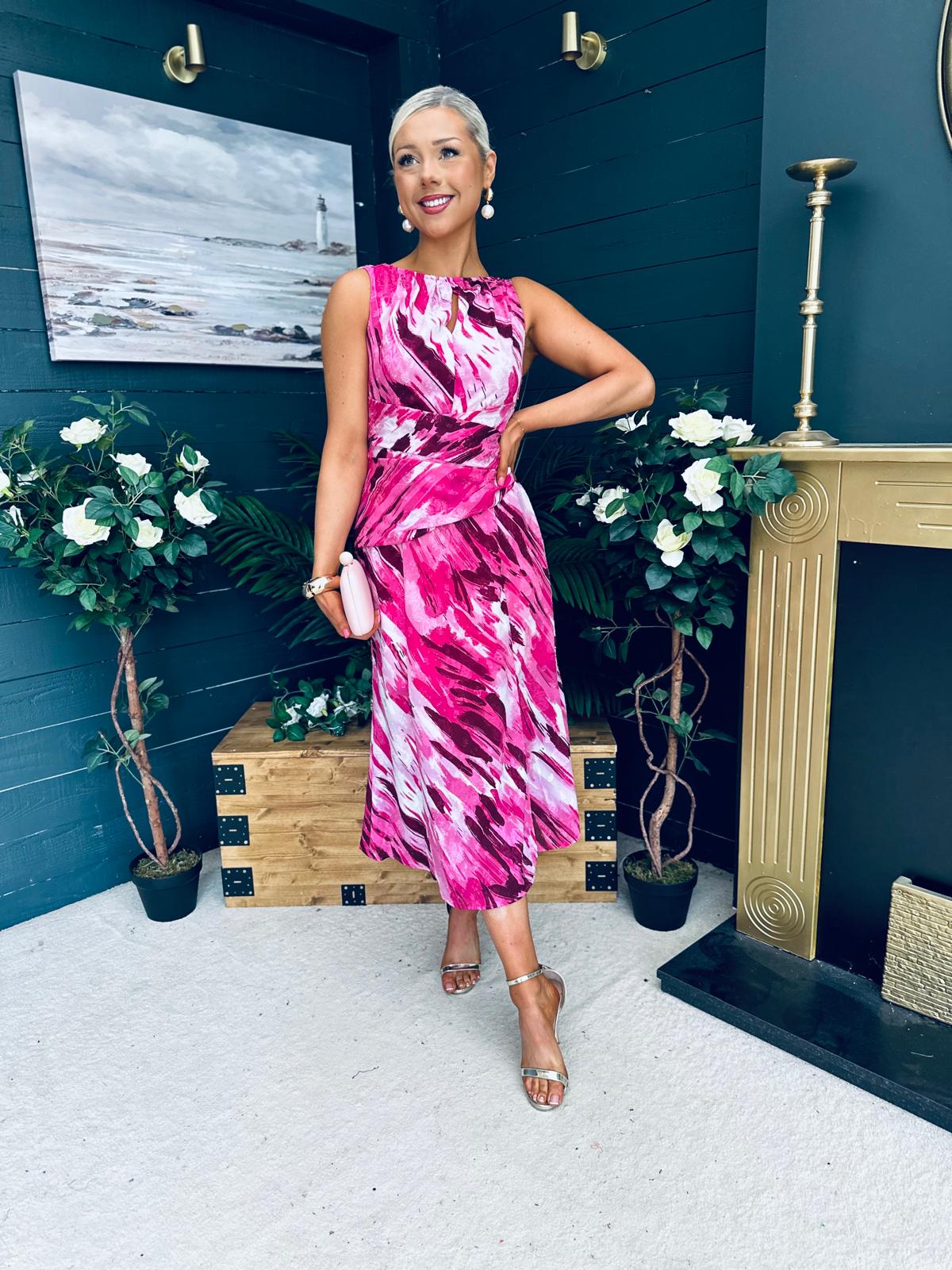 Bay Boat Neck Keyhole Detail Midi Dress Burnout Pink