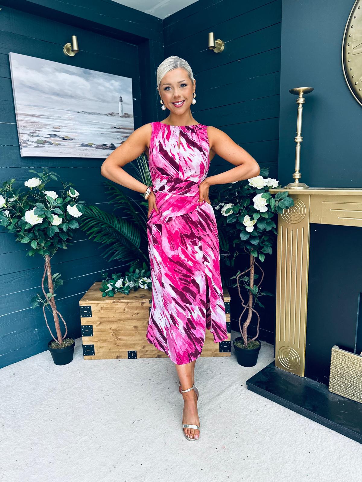 Bay Boat Neck Keyhole Detail Midi Dress Burnout Pink