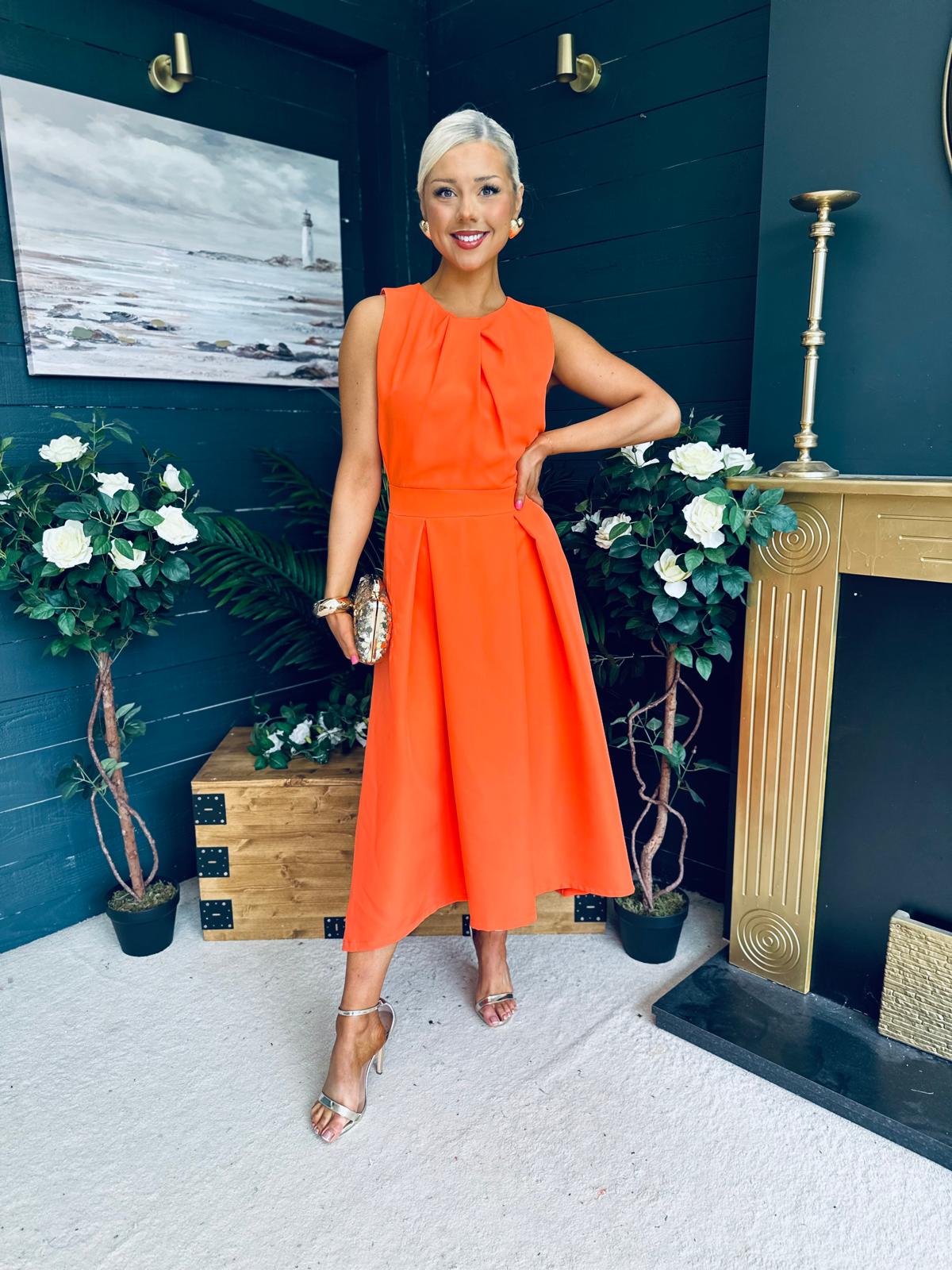 Jean Detailed Occasion Dress Orange