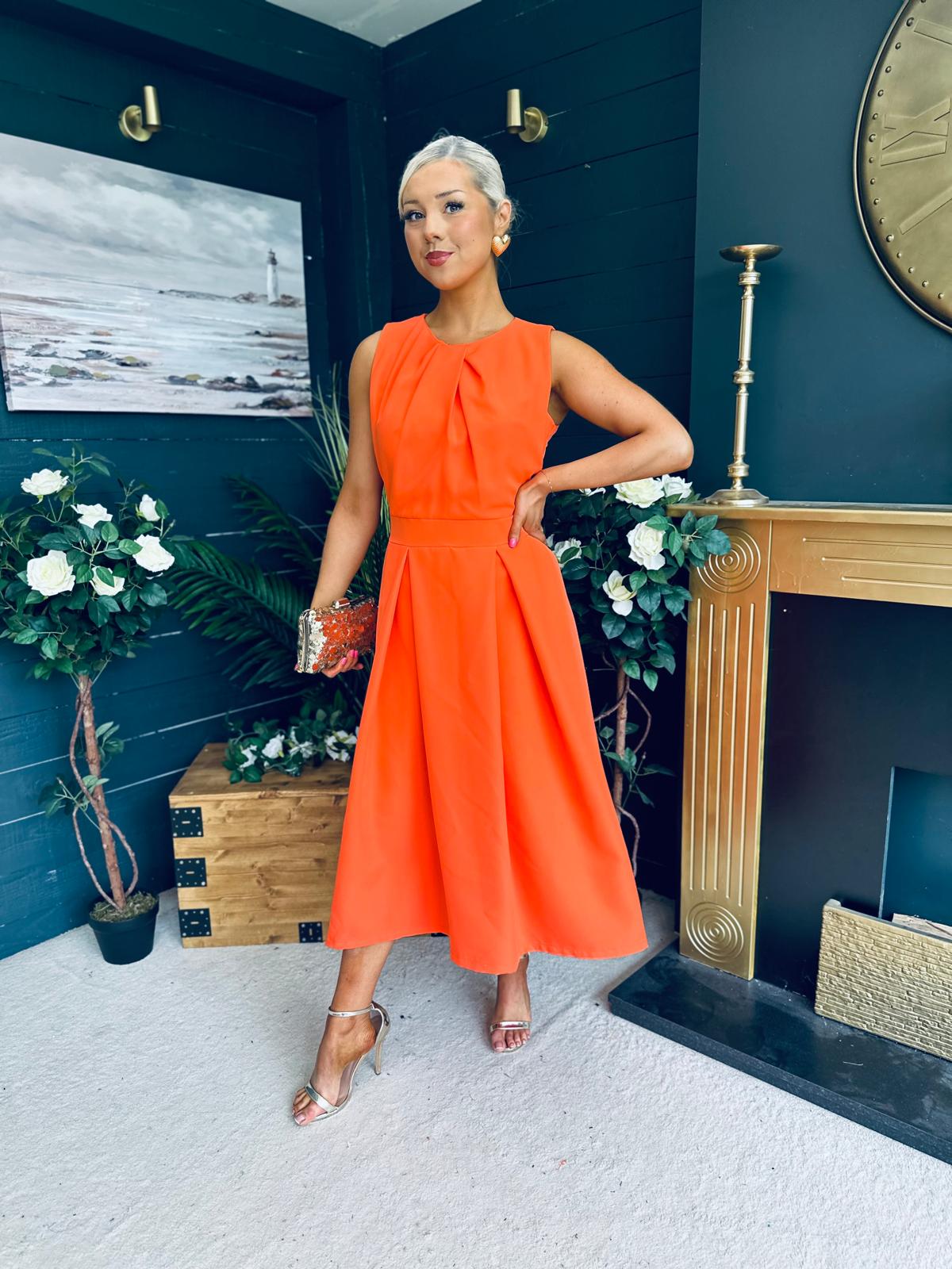 Jean Detailed Occasion Dress Orange