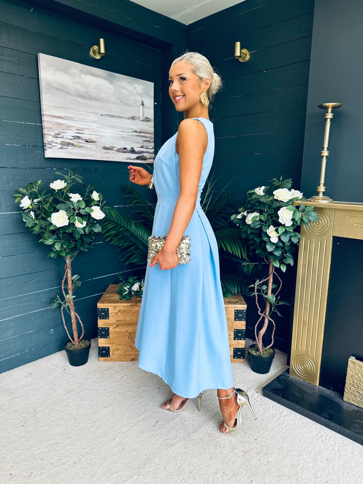 Jean Detailed Occasion Dress Pwr Blue