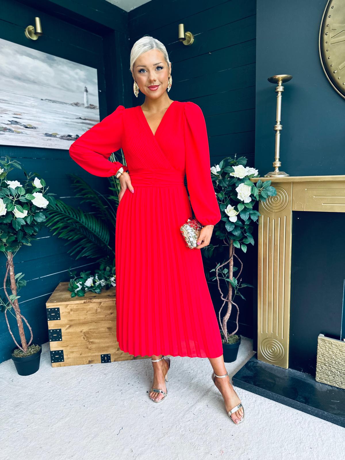 Blaire Banded Midi Dress Red
