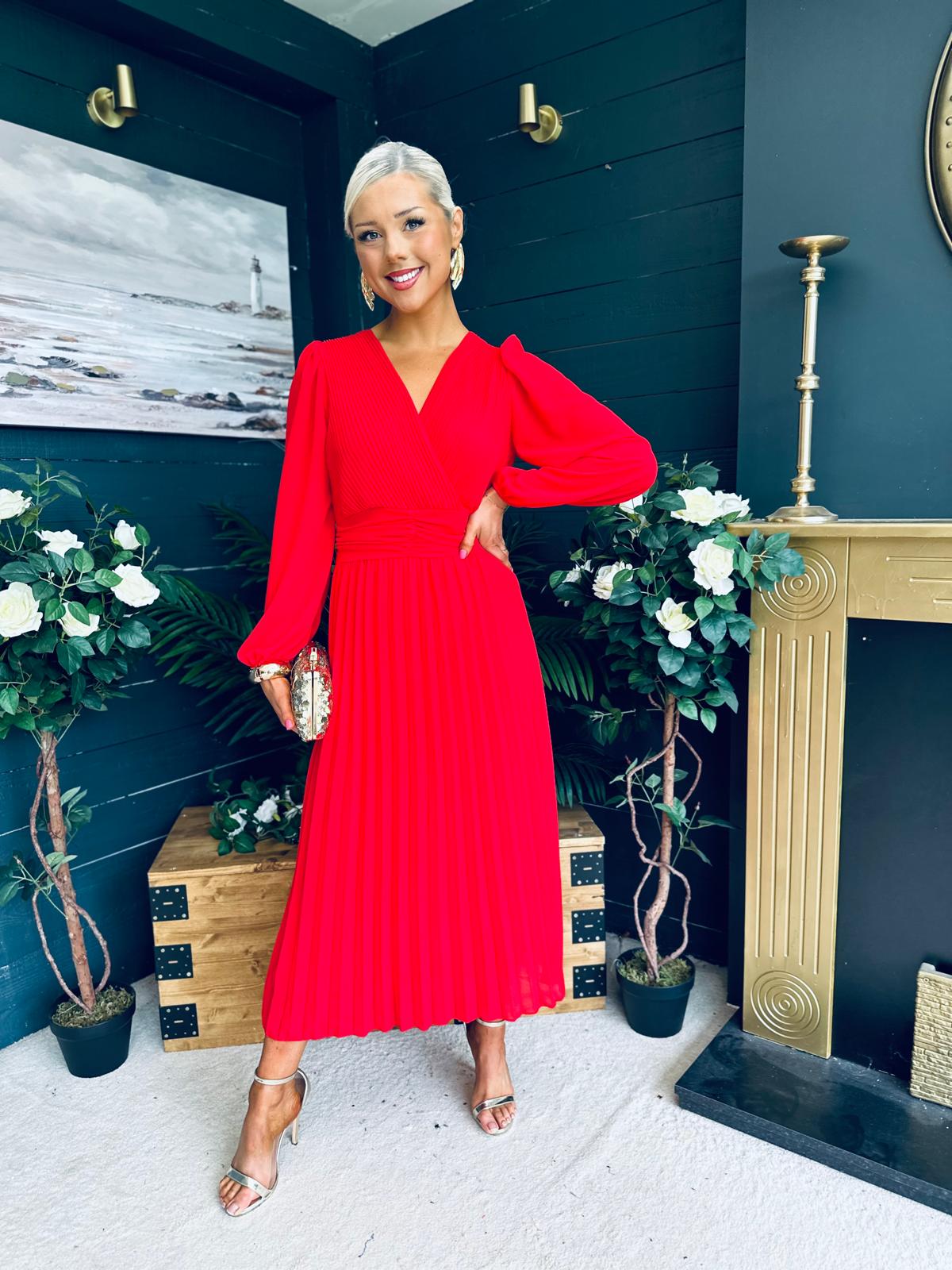 Blaire Banded Midi Dress Red