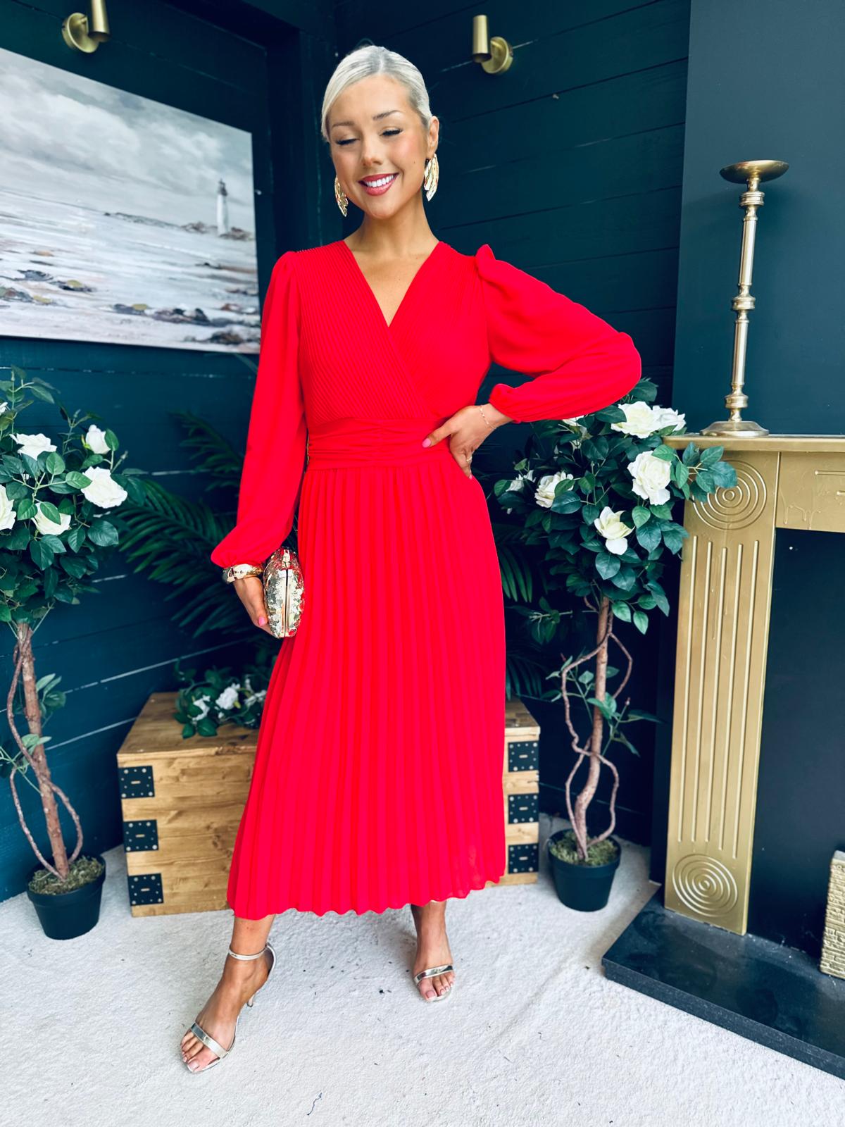 Blaire Banded Midi Dress Red