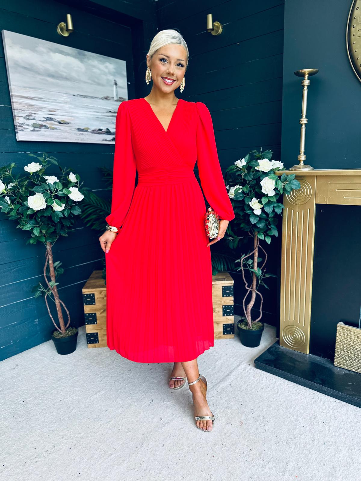 Blaire Banded Midi Dress Red