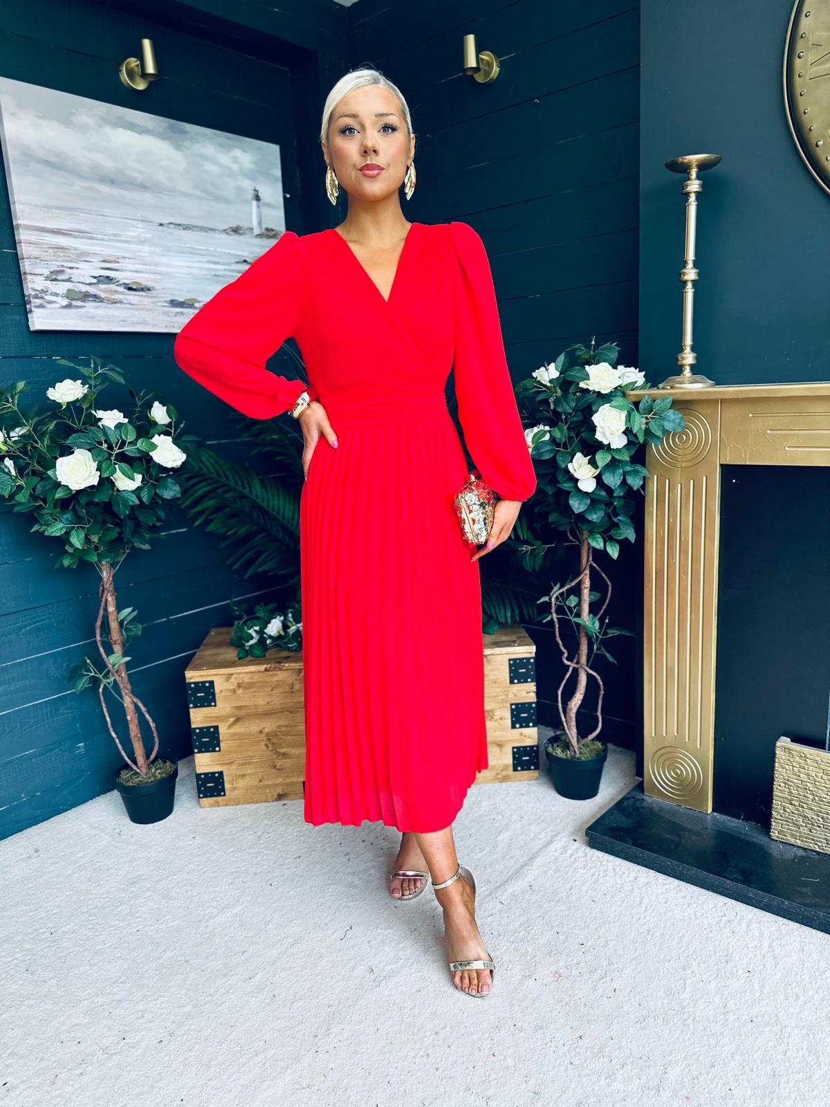 Blaire Banded Midi Dress Red