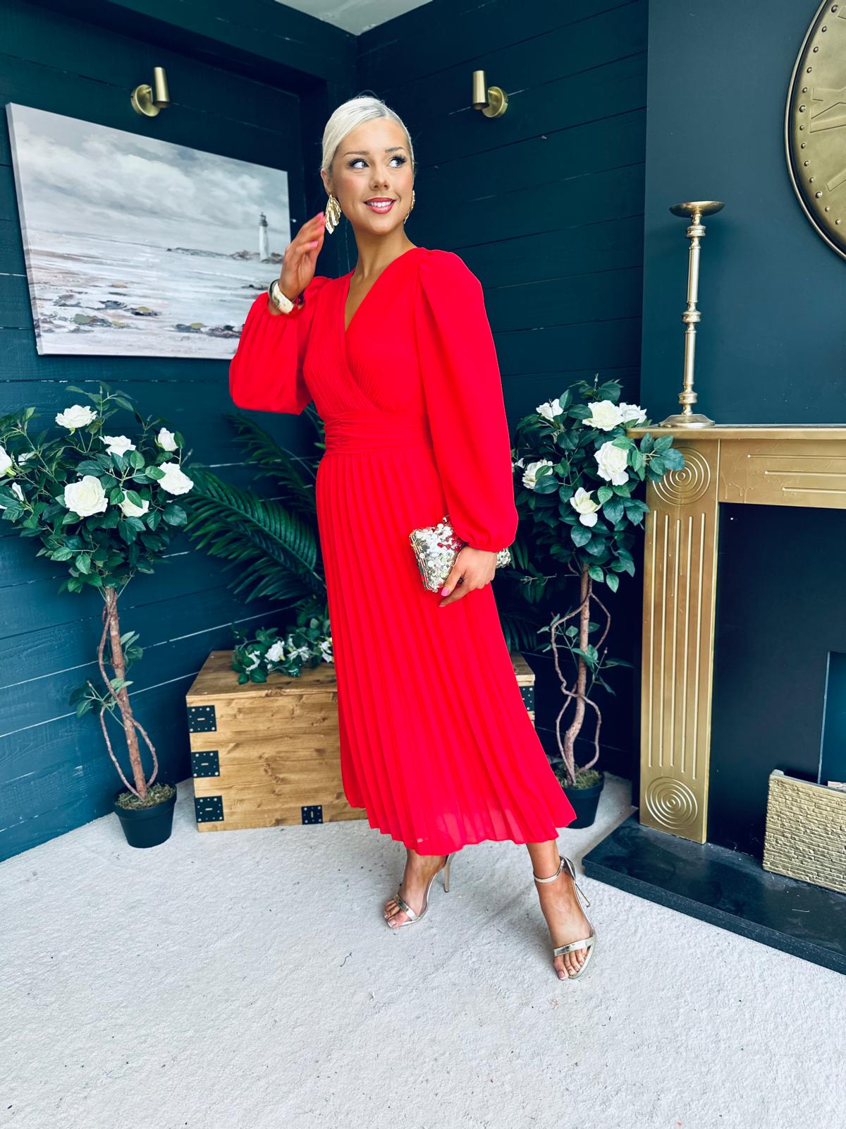 Blaire Banded Midi Dress Red