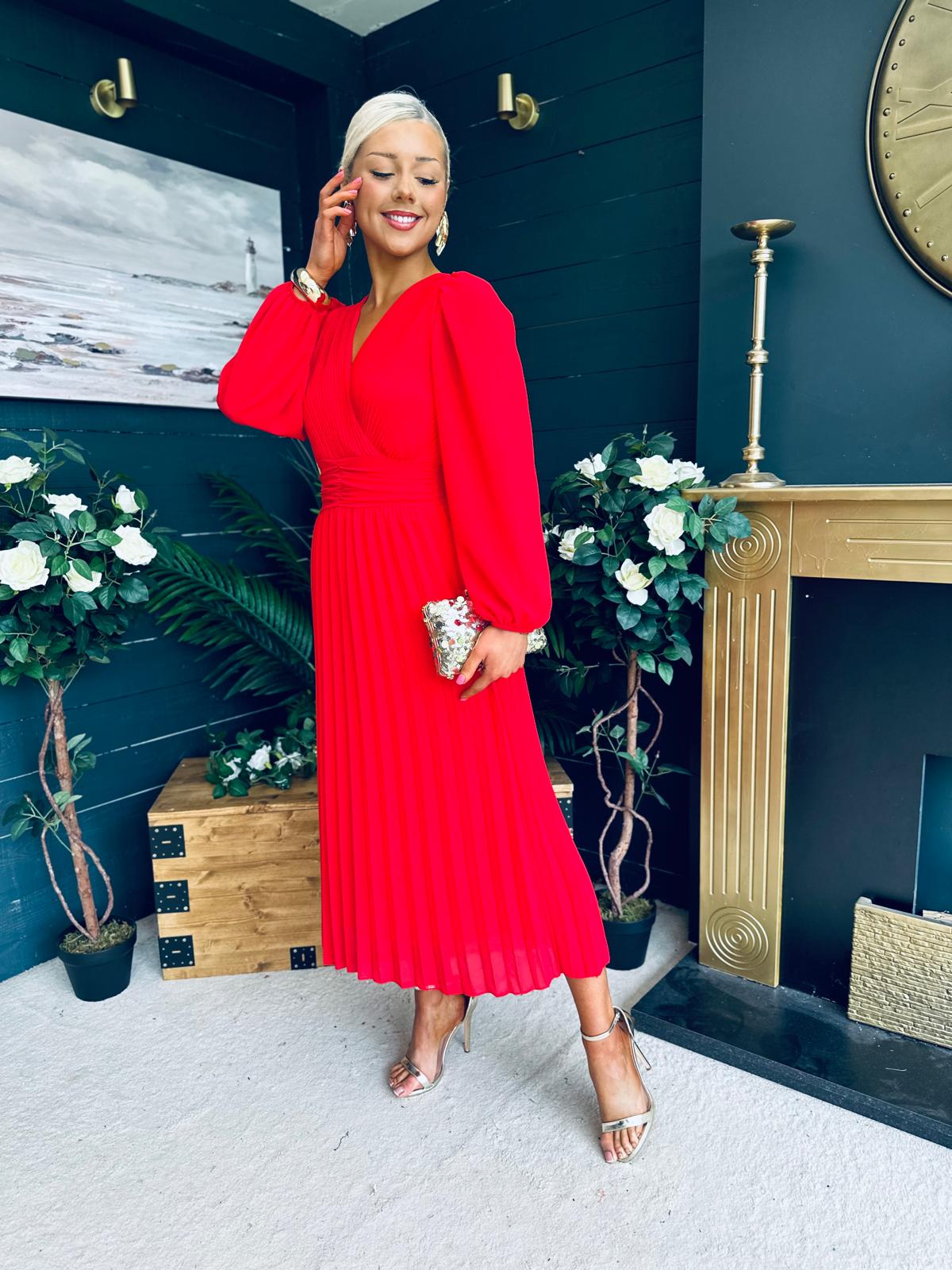 Blaire Banded Midi Dress Red