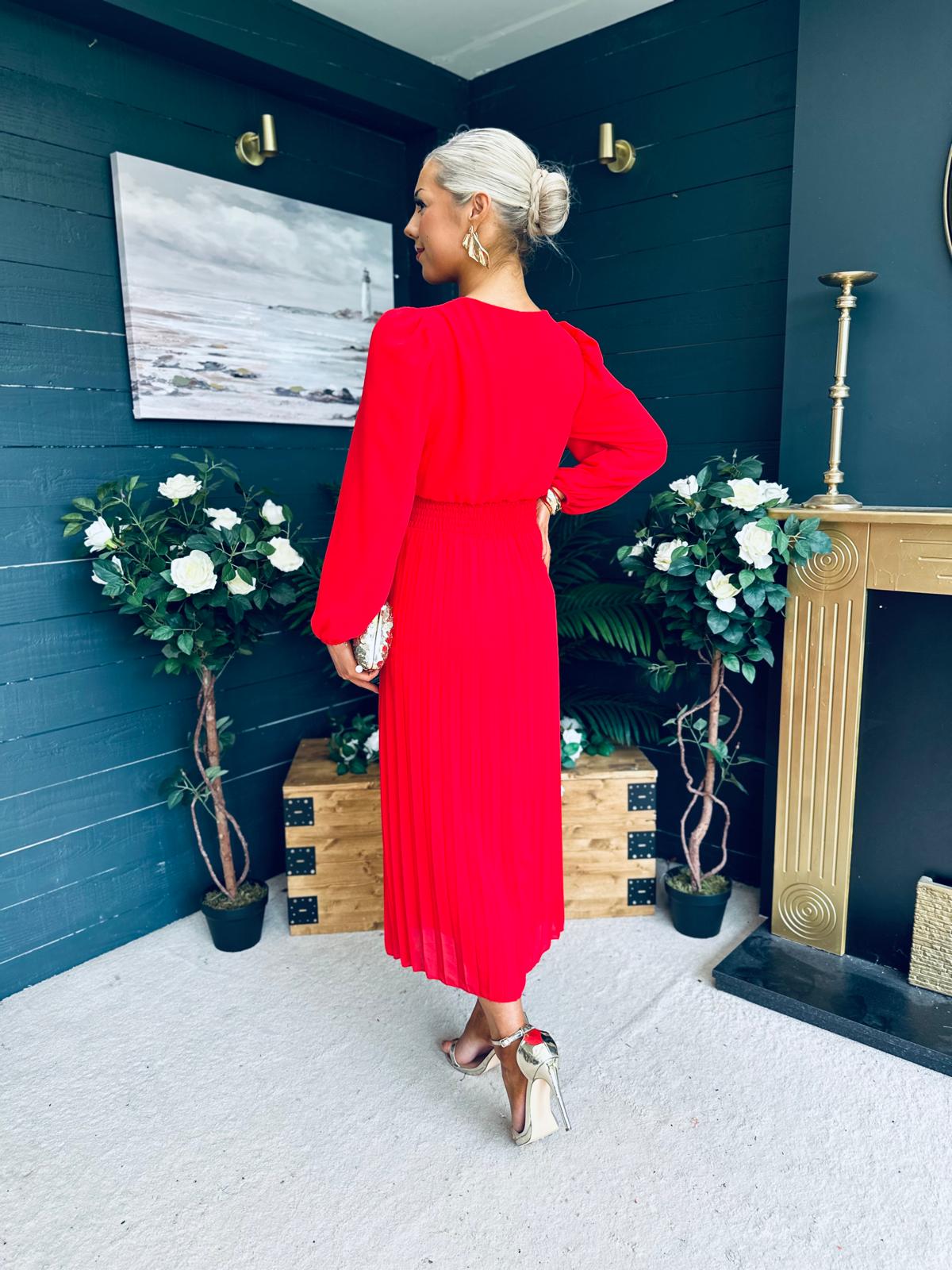 Blaire Banded Midi Dress Red