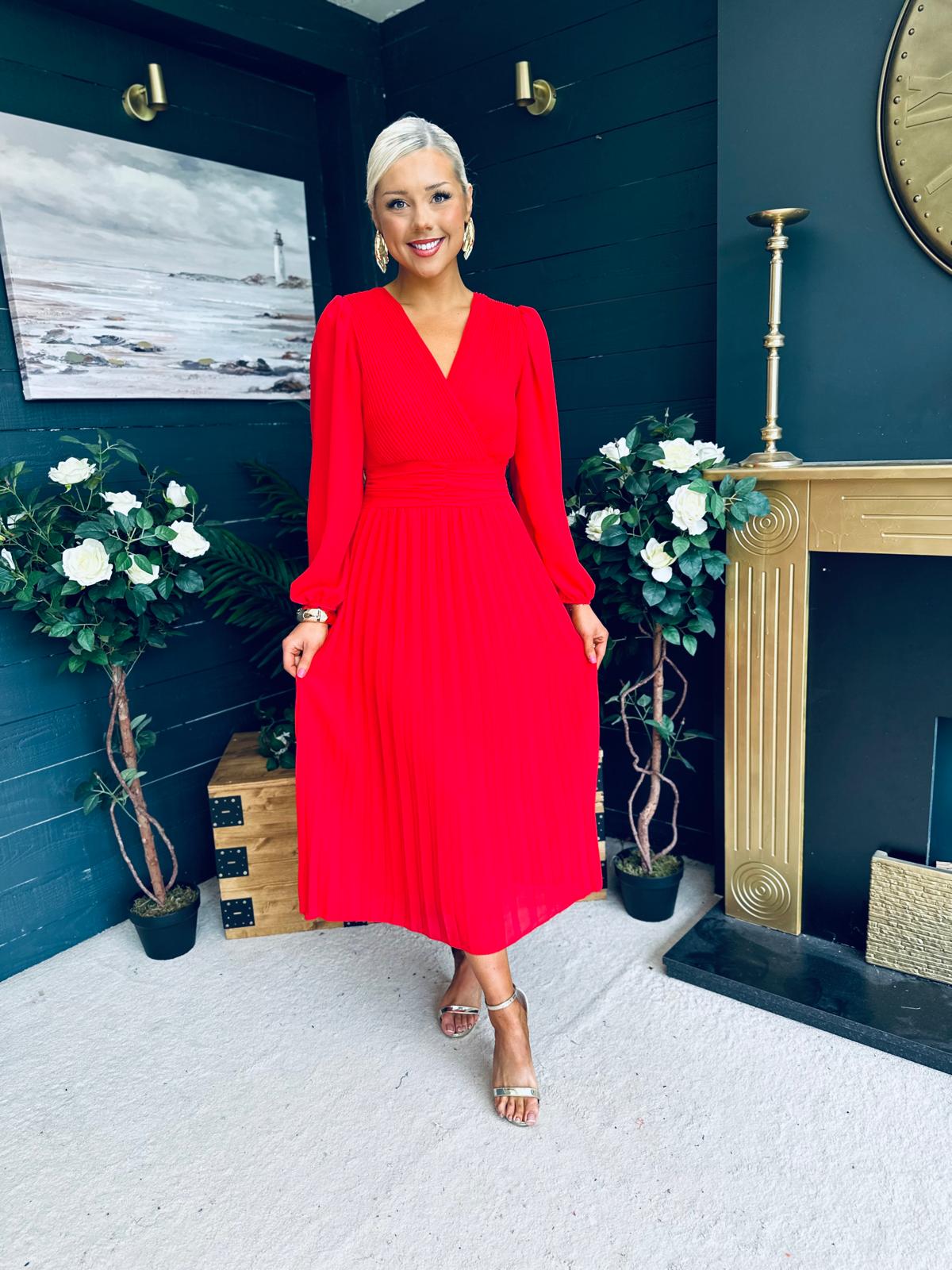 Blaire Banded Midi Dress Red