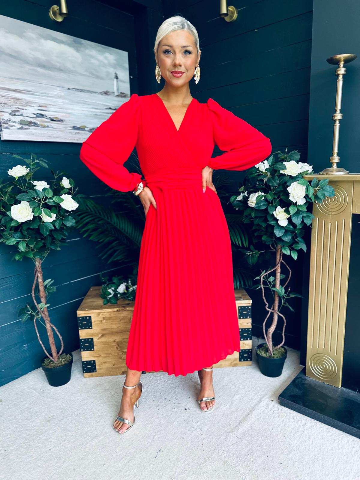 Blaire Banded Midi Dress Red