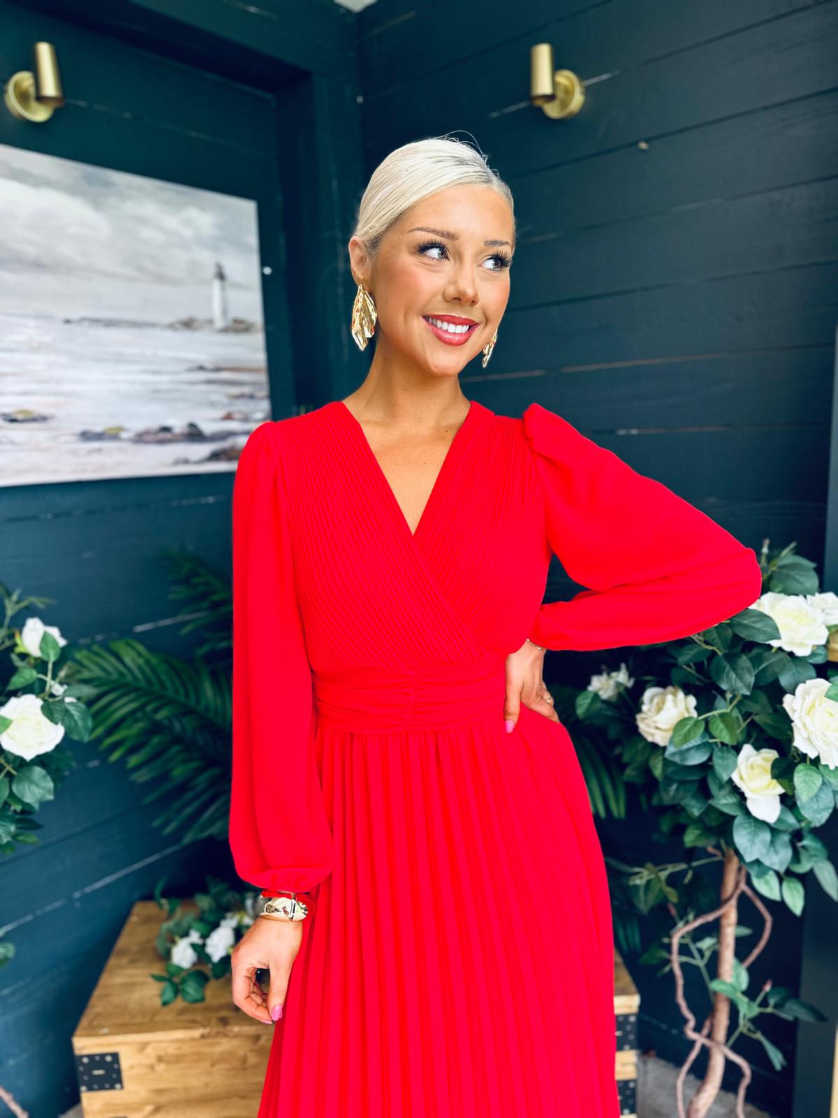 Blaire Banded Midi Dress Red